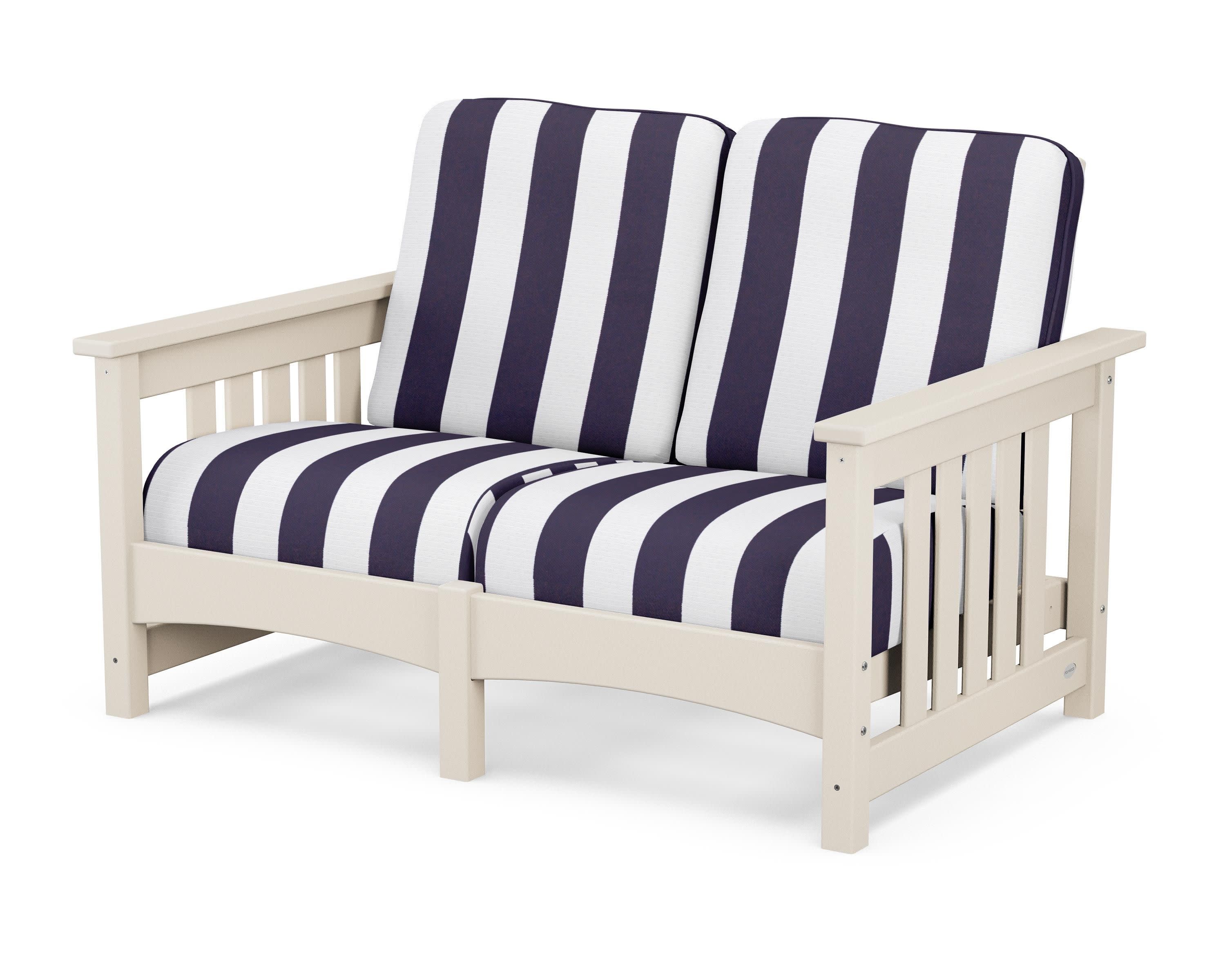 Club Mission Loveseat in Sand / Cabana Stripe Navy