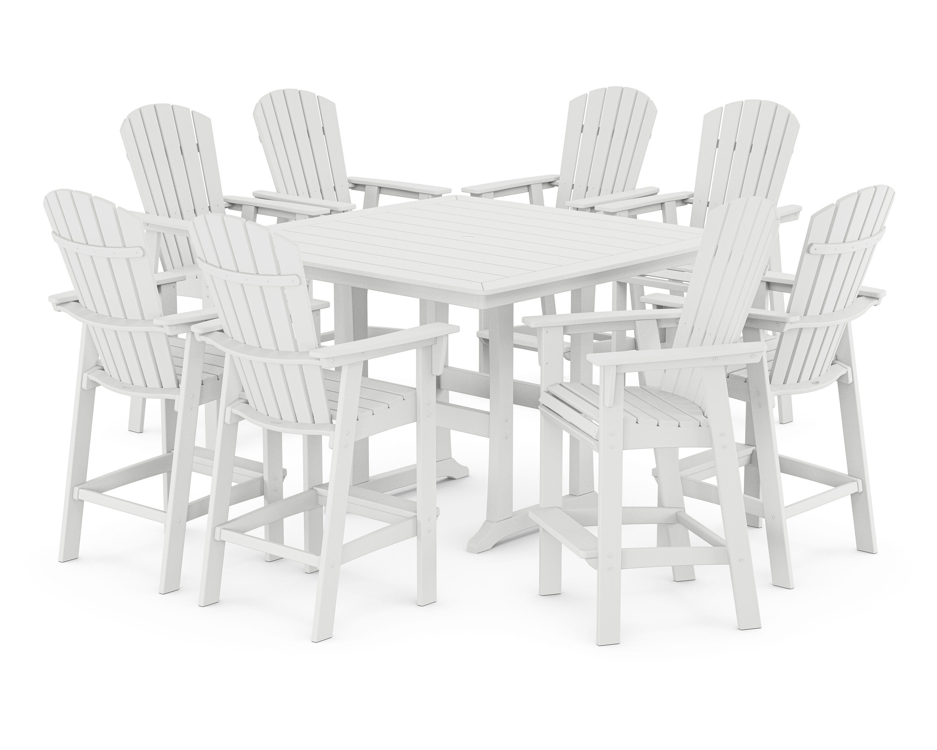 Nautical Curveback Adirondack 9-Piece Trestle Bar Set in White