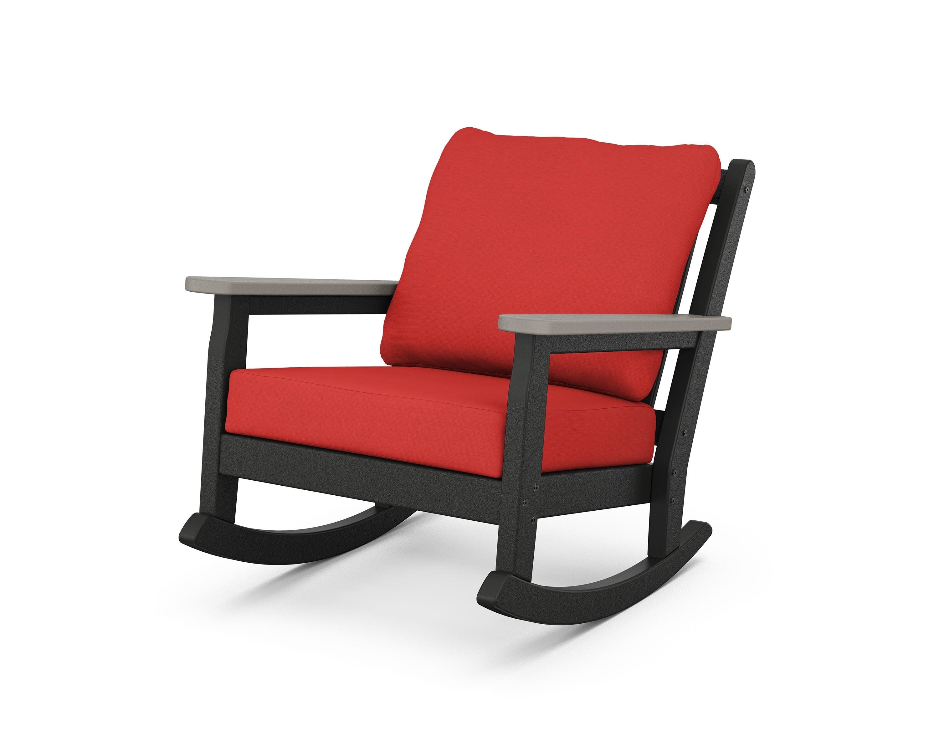 Chippendale Deep Seating Rocking Chair in Black / Driftwood / Crimson Linen