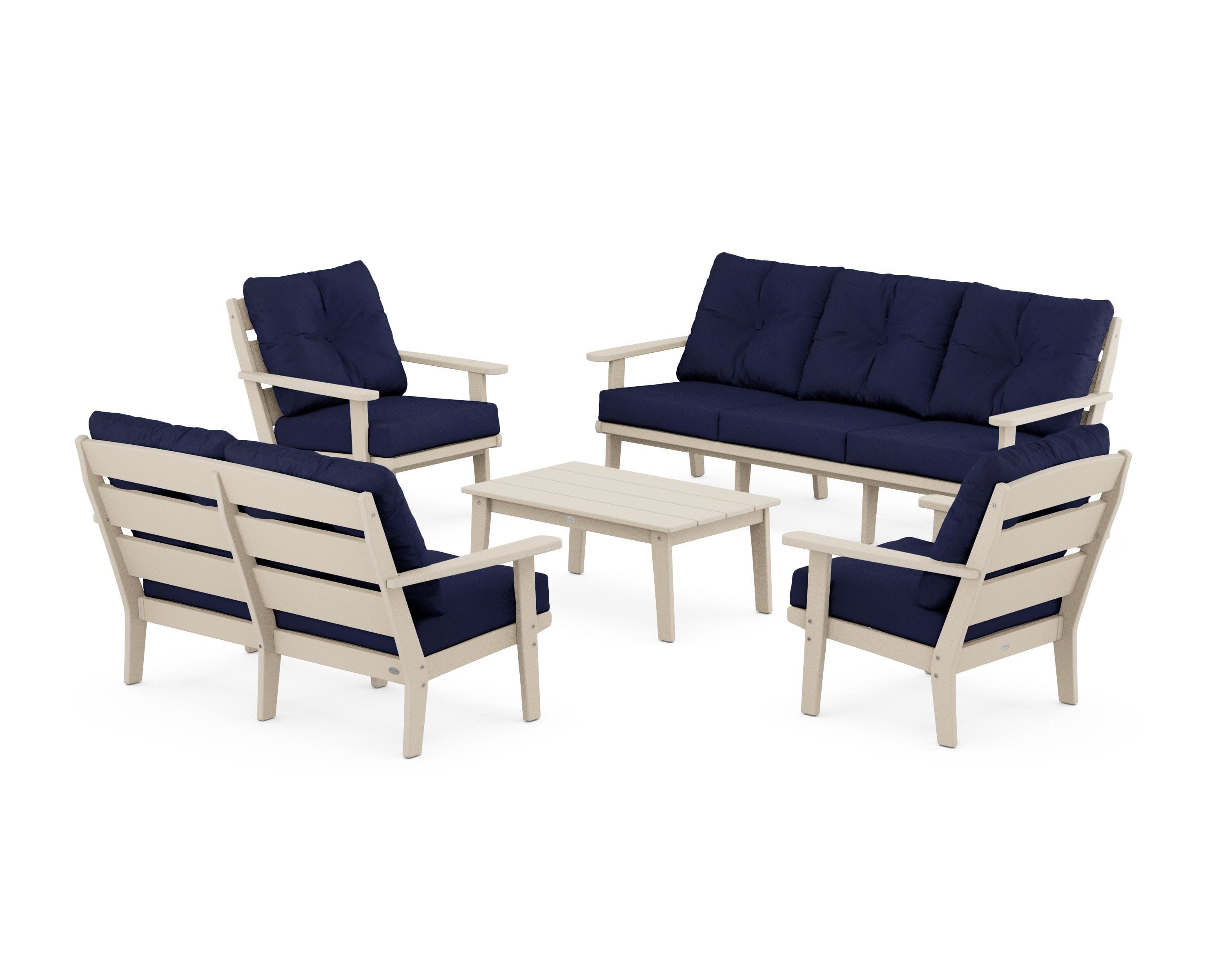 Lakeside 5-Piece Lounge Sofa Set in Sand / Navy