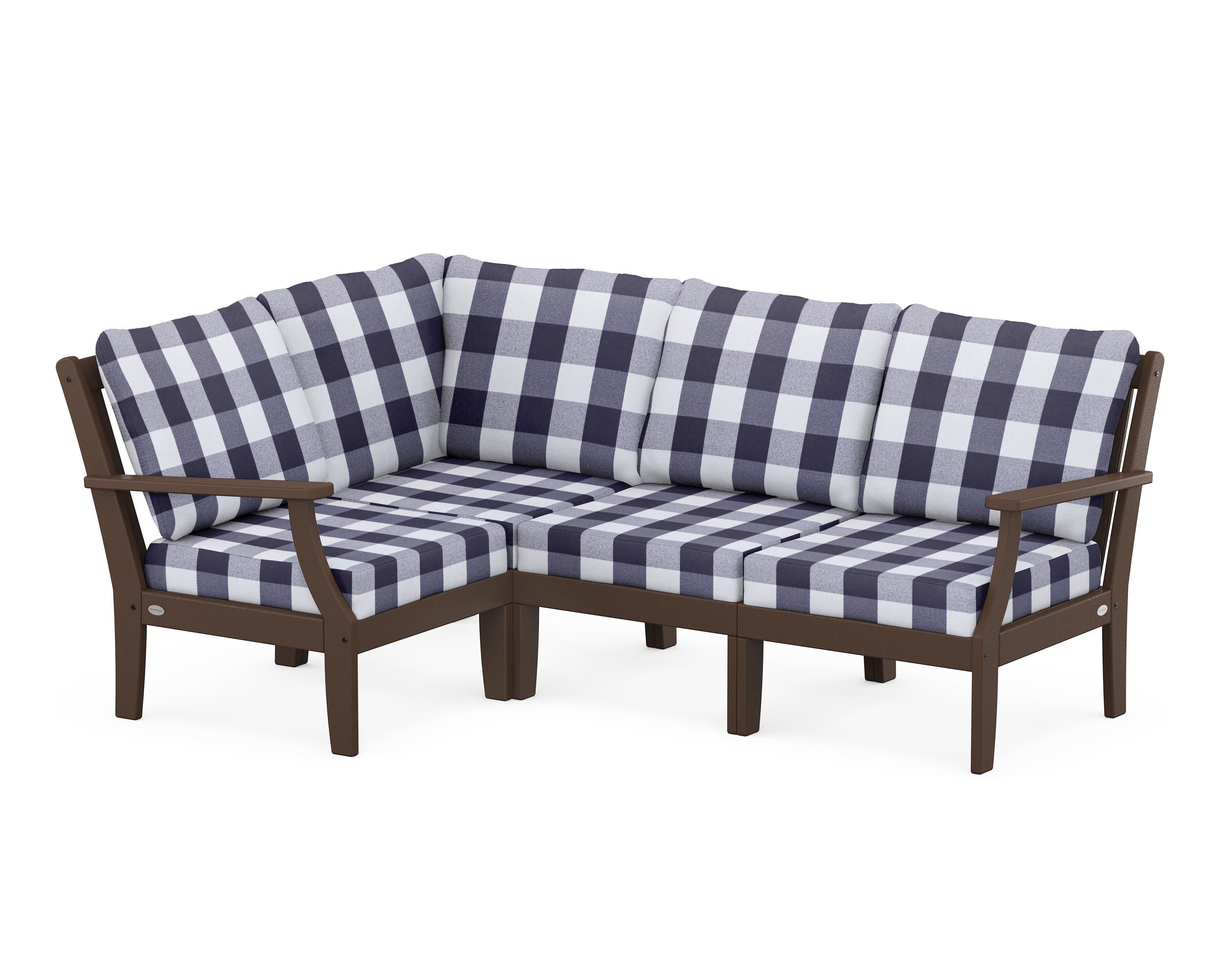 Braxton Modular 4-Piece Deep Seating Set in Mahogany / Buffalo Plaid Navy