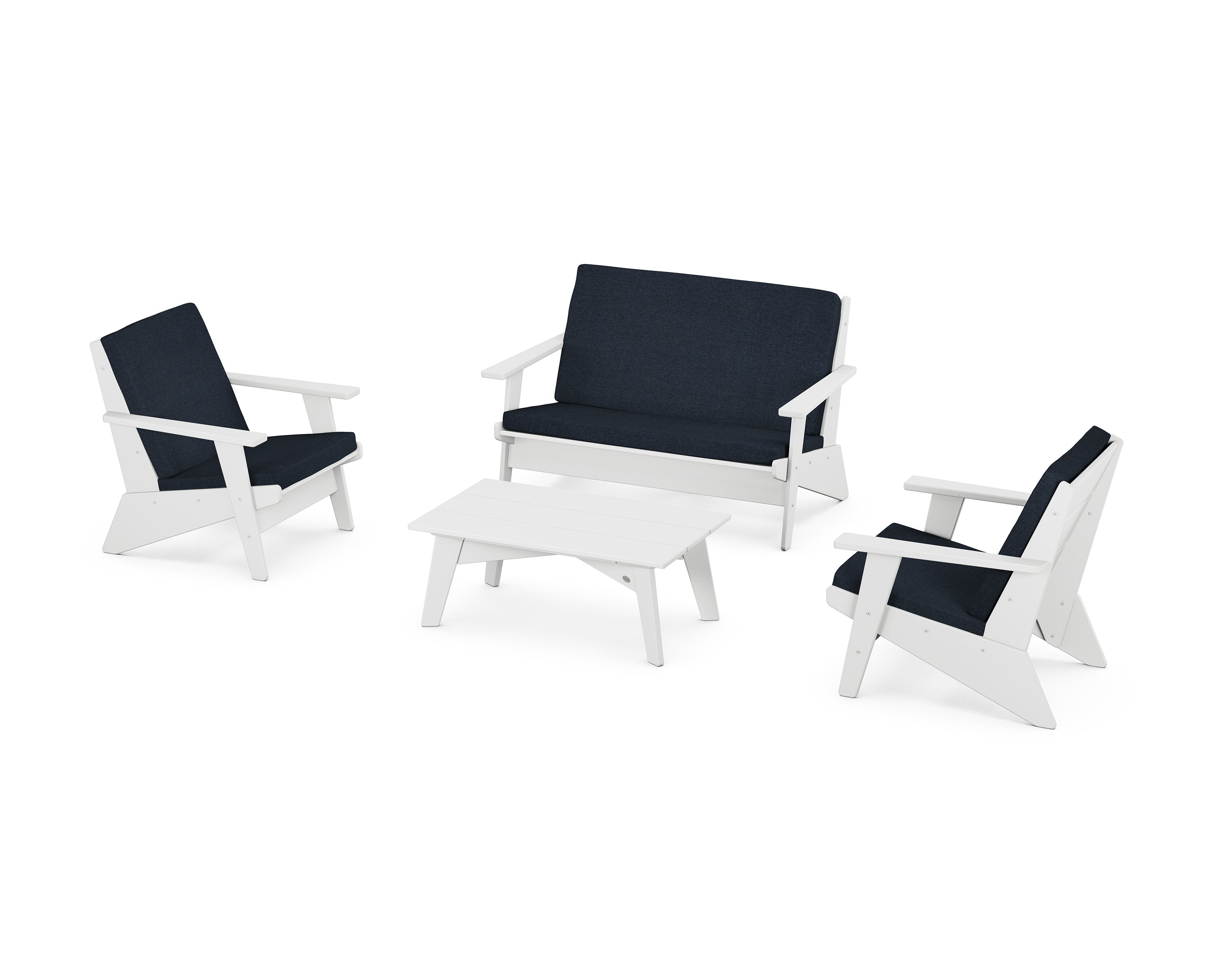 Riviera Modern Lounge 4-Piece Set in White / Marine Indigo