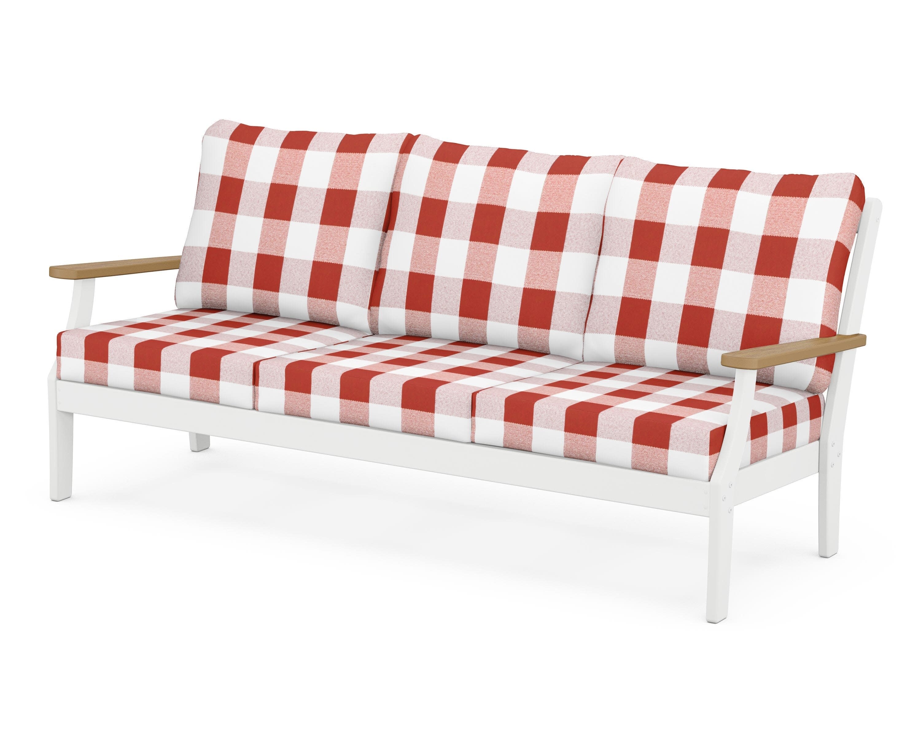 Braxton Deep Seating Sofa in White / Natural / Buffalo Plaid Crimson