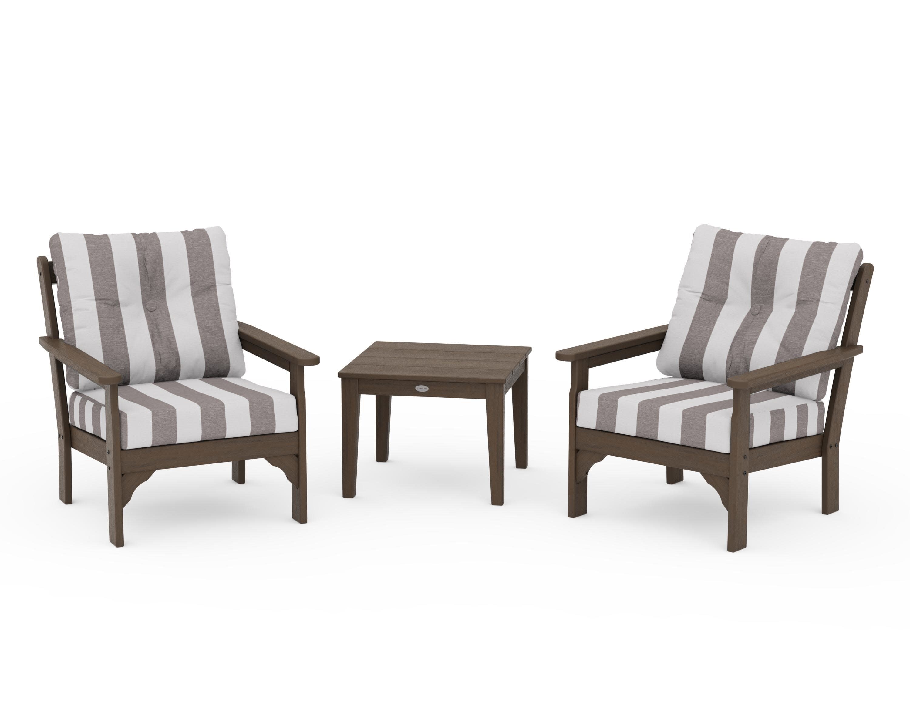 Vineyard 3-Piece Deep Seating Set in Kona / Cabana Stripe Grey Mist