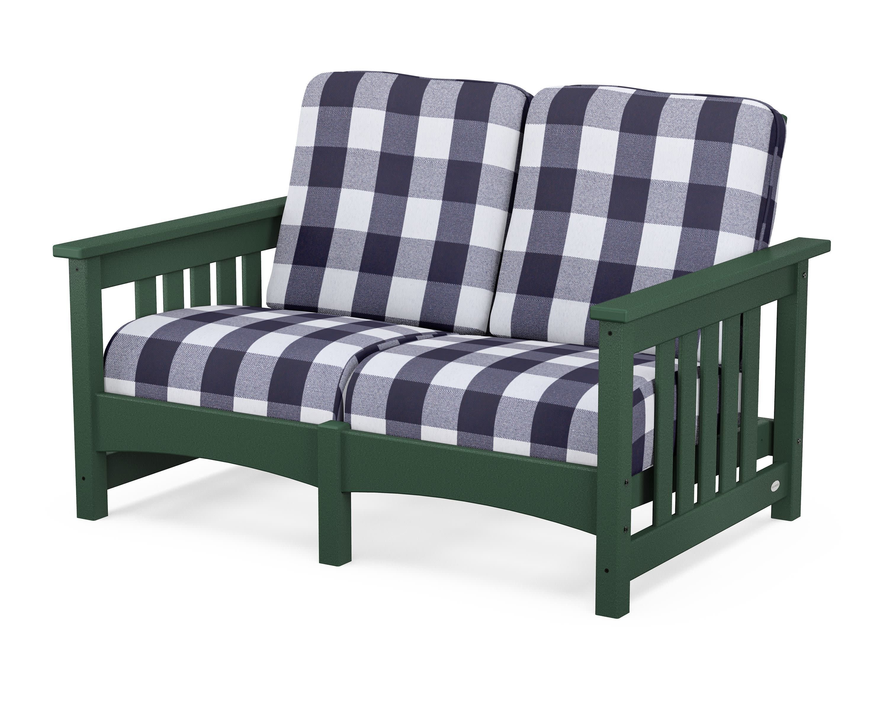 Club Mission Loveseat in Green / Buffalo Plaid Navy