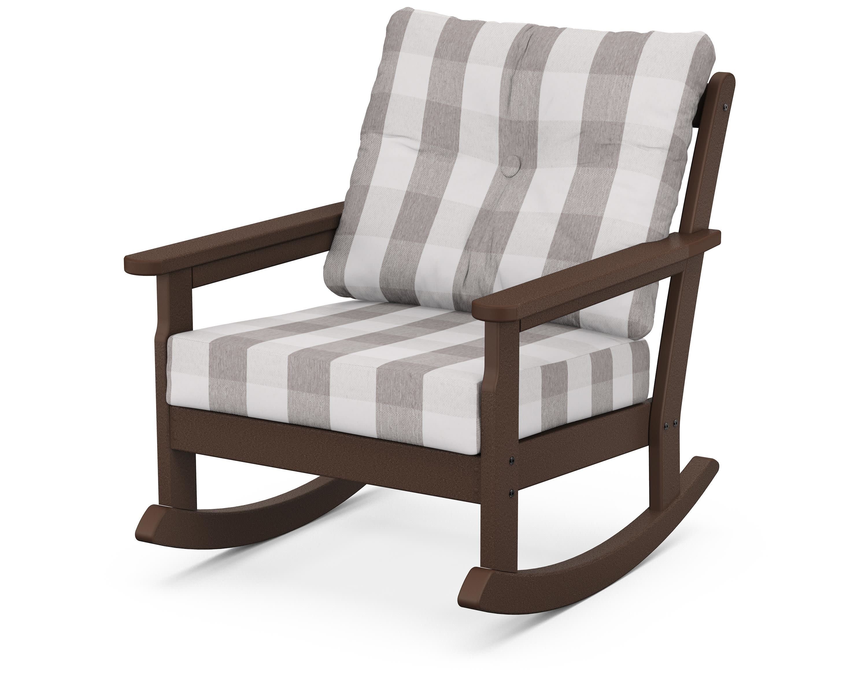 Vineyard Deep Seating Rocking Chair in Mahogany / Buffalo Plaid Grey Mist