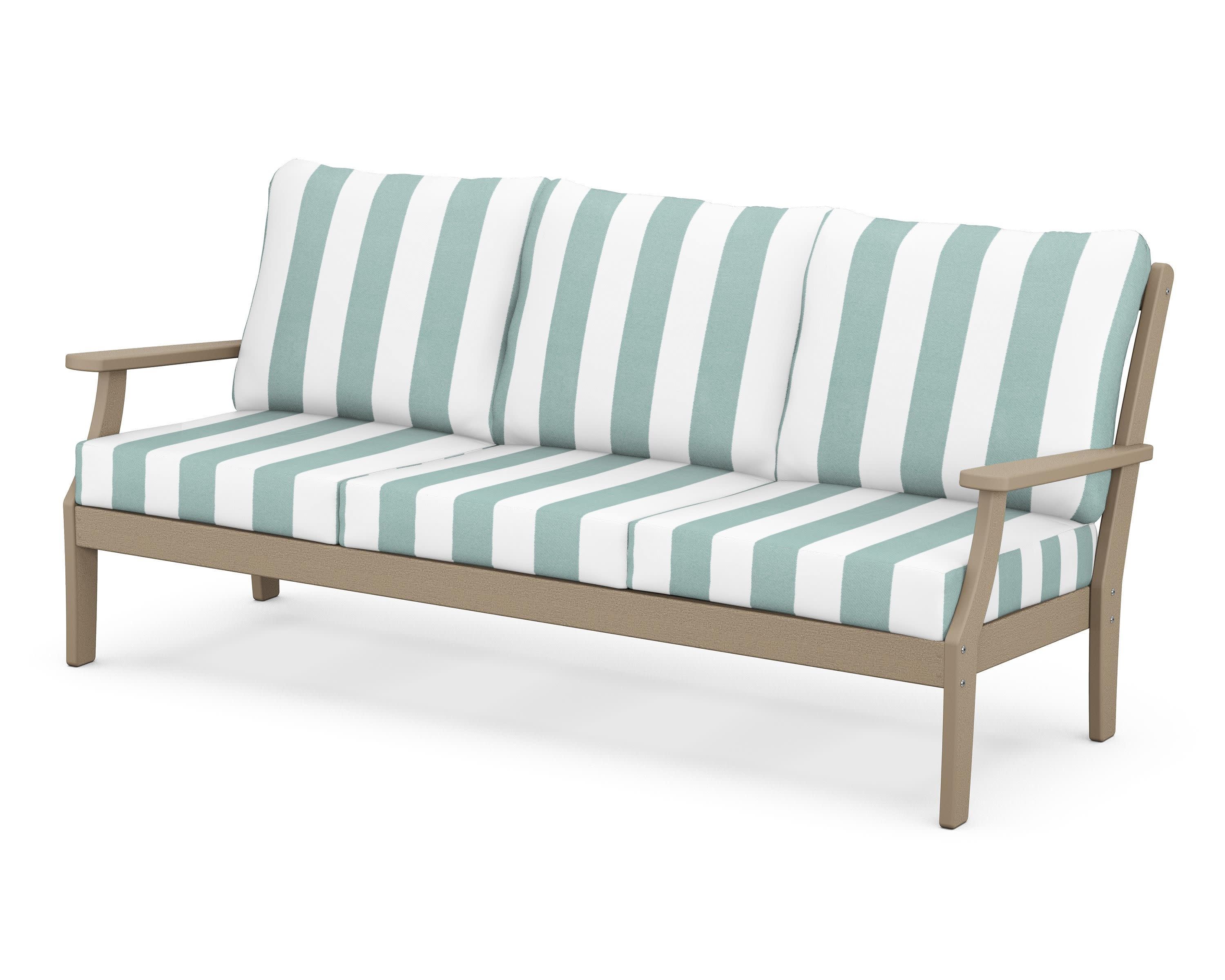Braxton Deep Seating Sofa in Vintage Sahara / Cabana Stripe Glacier Spa