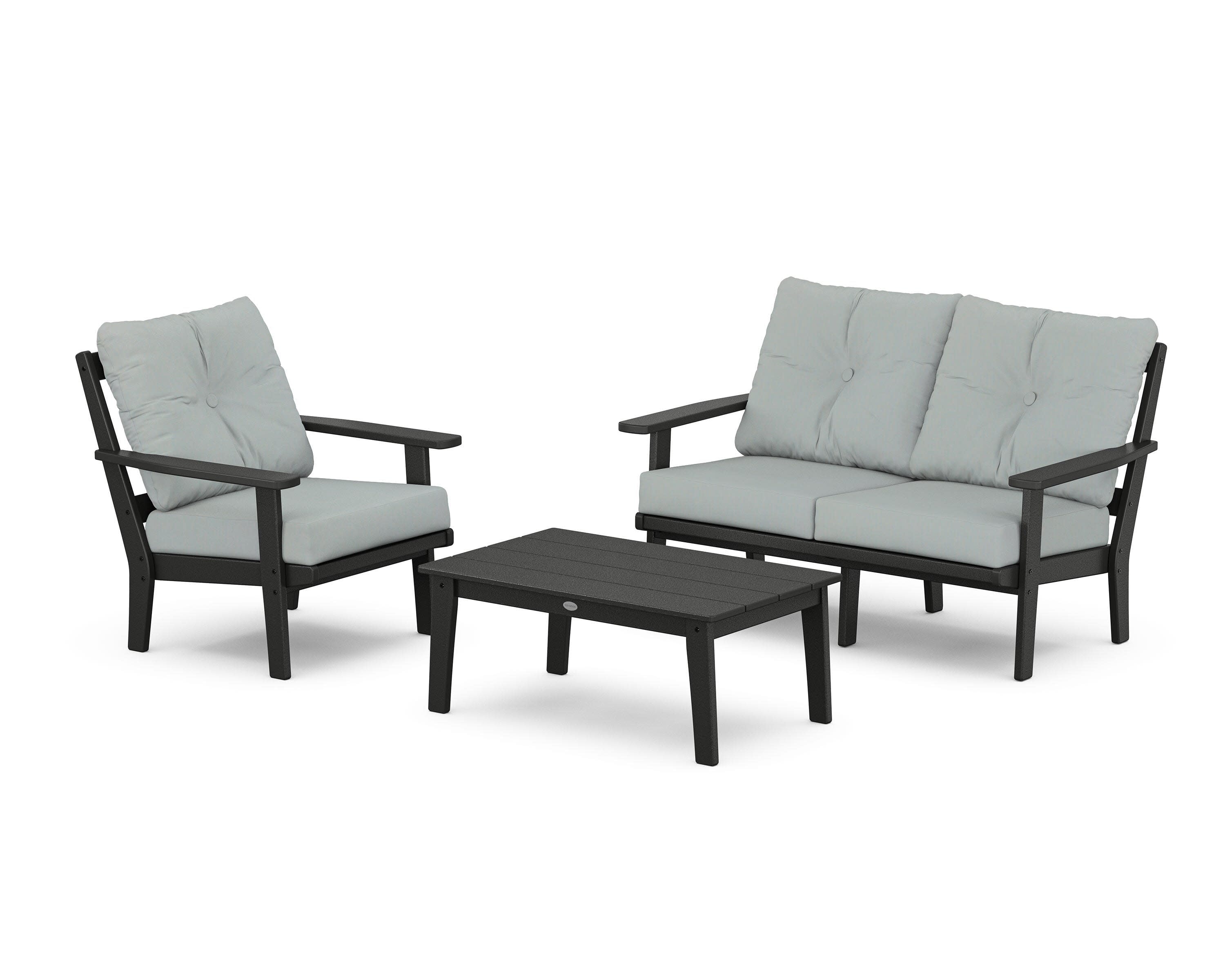 Prairie 3-Piece Deep Seating Set with Loveseat in Black / Spa