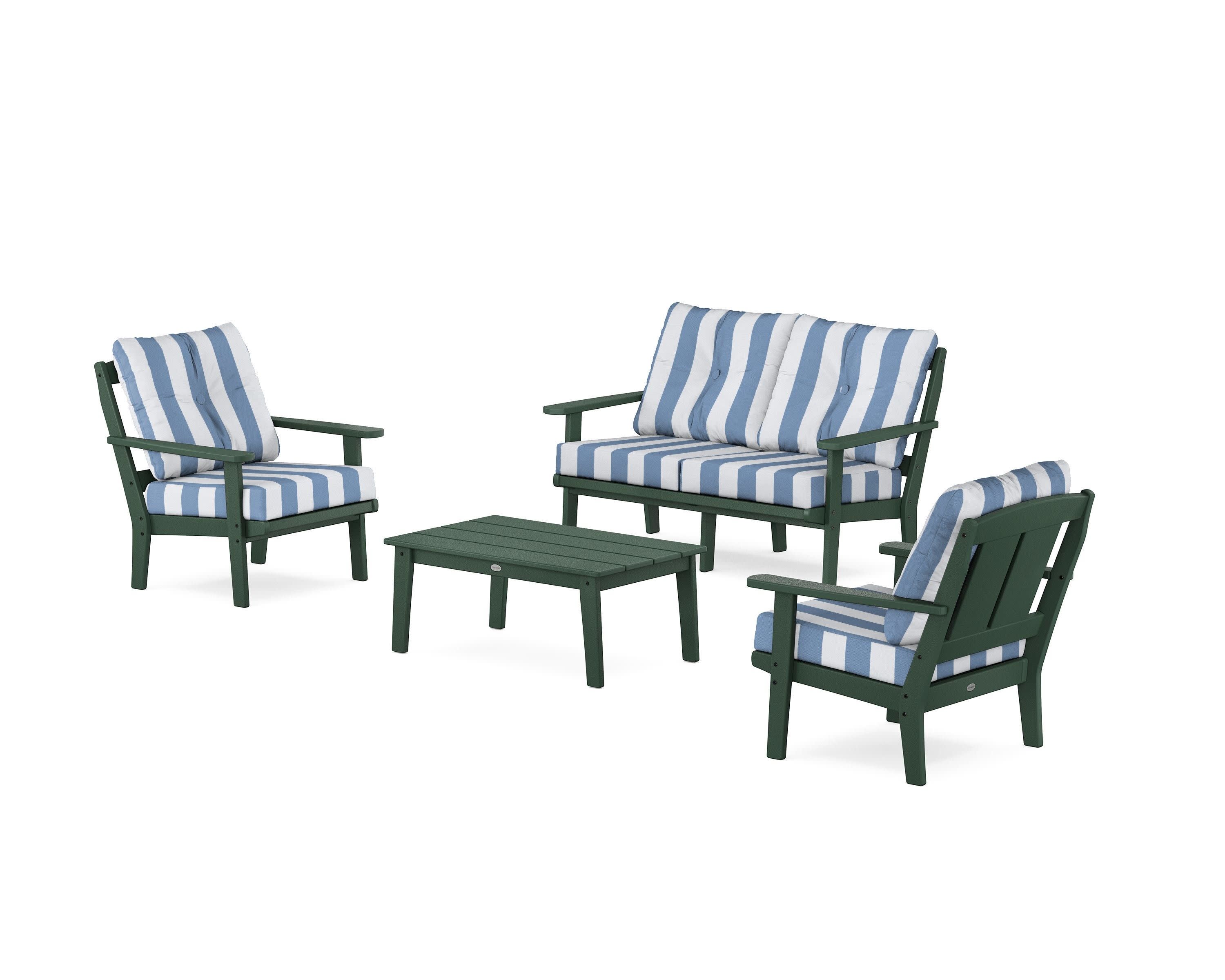 Mission 4-Piece Deep Seating Set with Loveseat in Green / Cabana Stripe Sky Blue