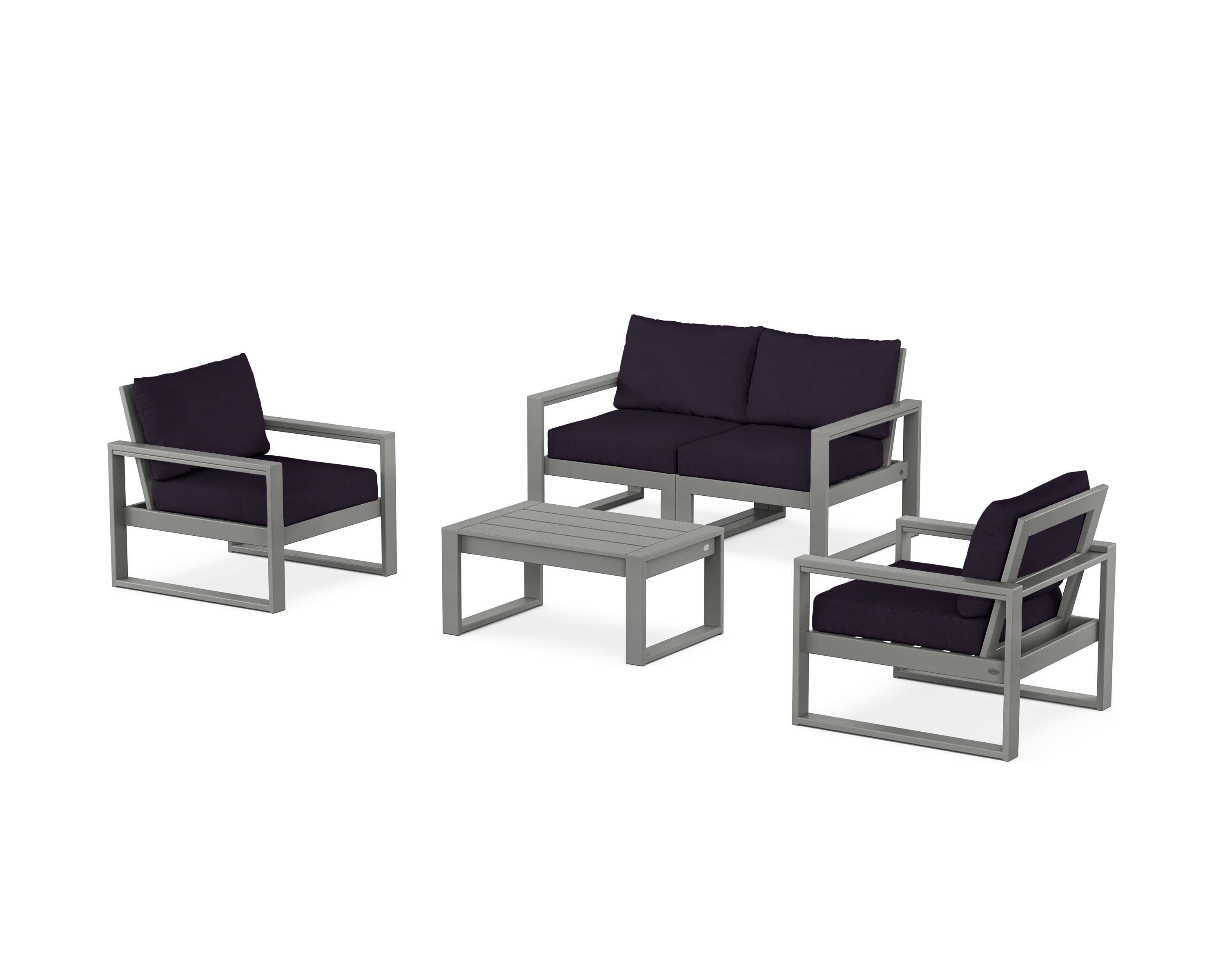 EDGE Sectional 4-Piece Deep Seating Set with Loveseat in Slate Grey / Navy Linen