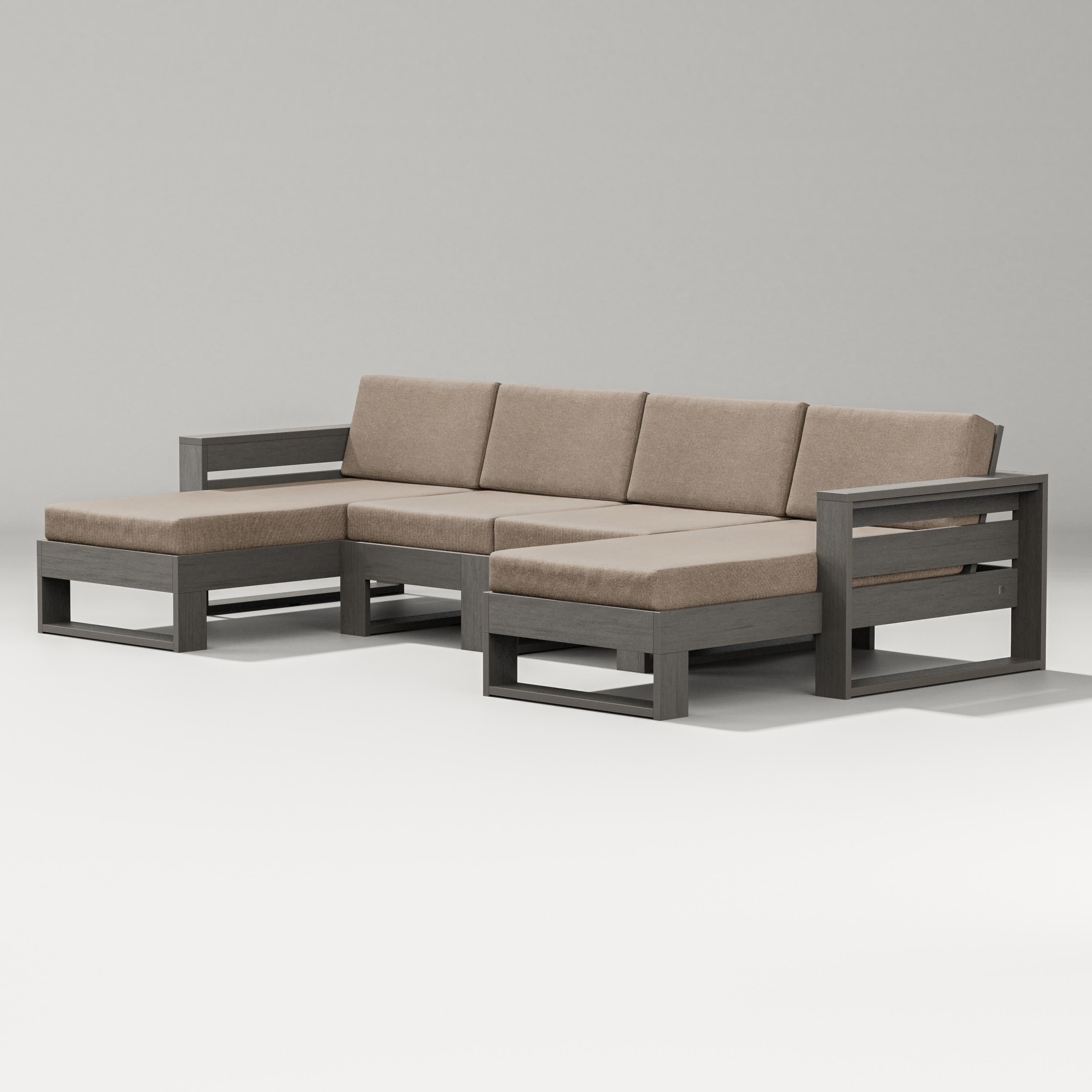 Latitude Double Chaise Sectional in Driftwood / Spiced Burlap