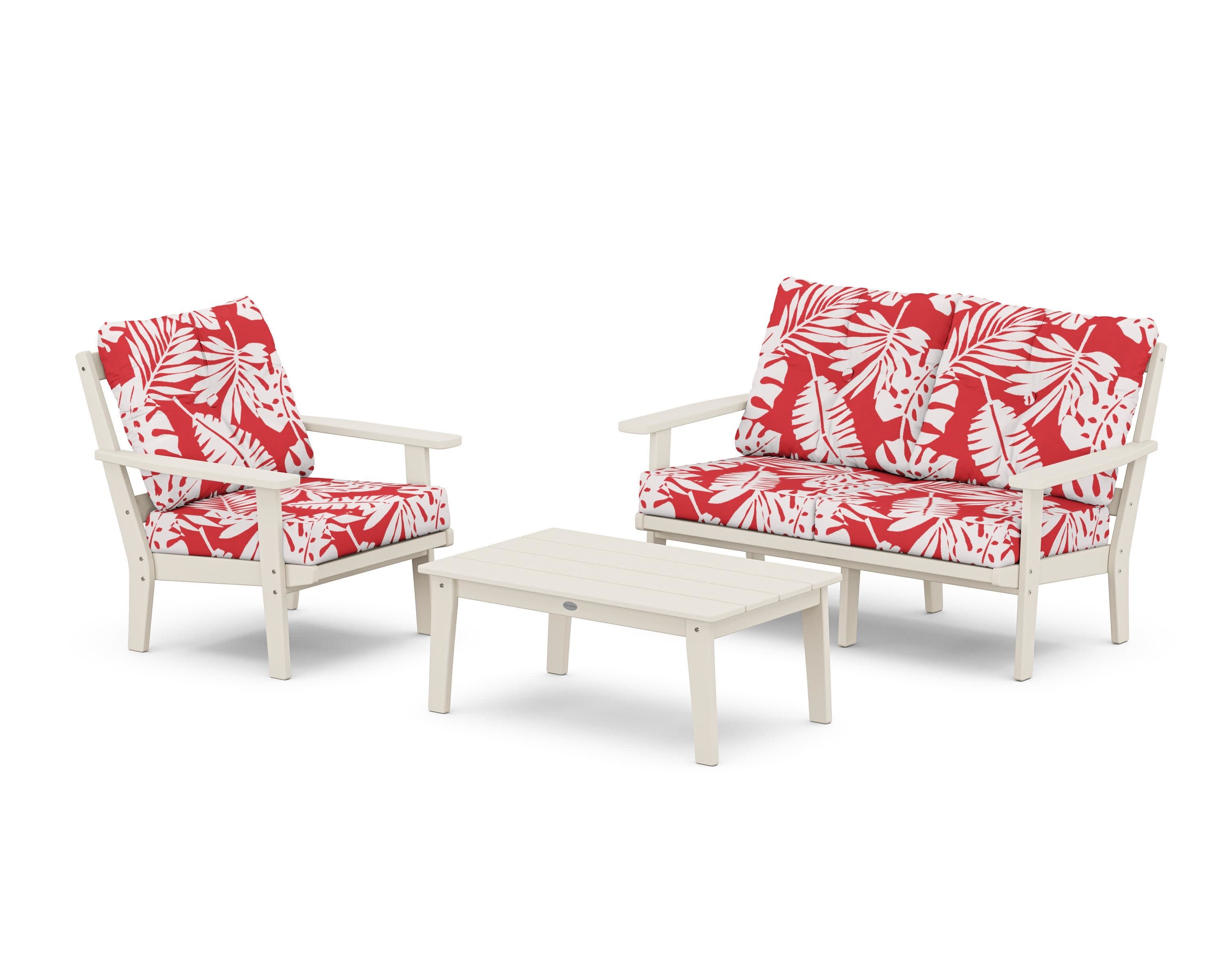 Oxford 3-Piece Deep Seating Set with Loveseat in Sand / Leaf Crimson