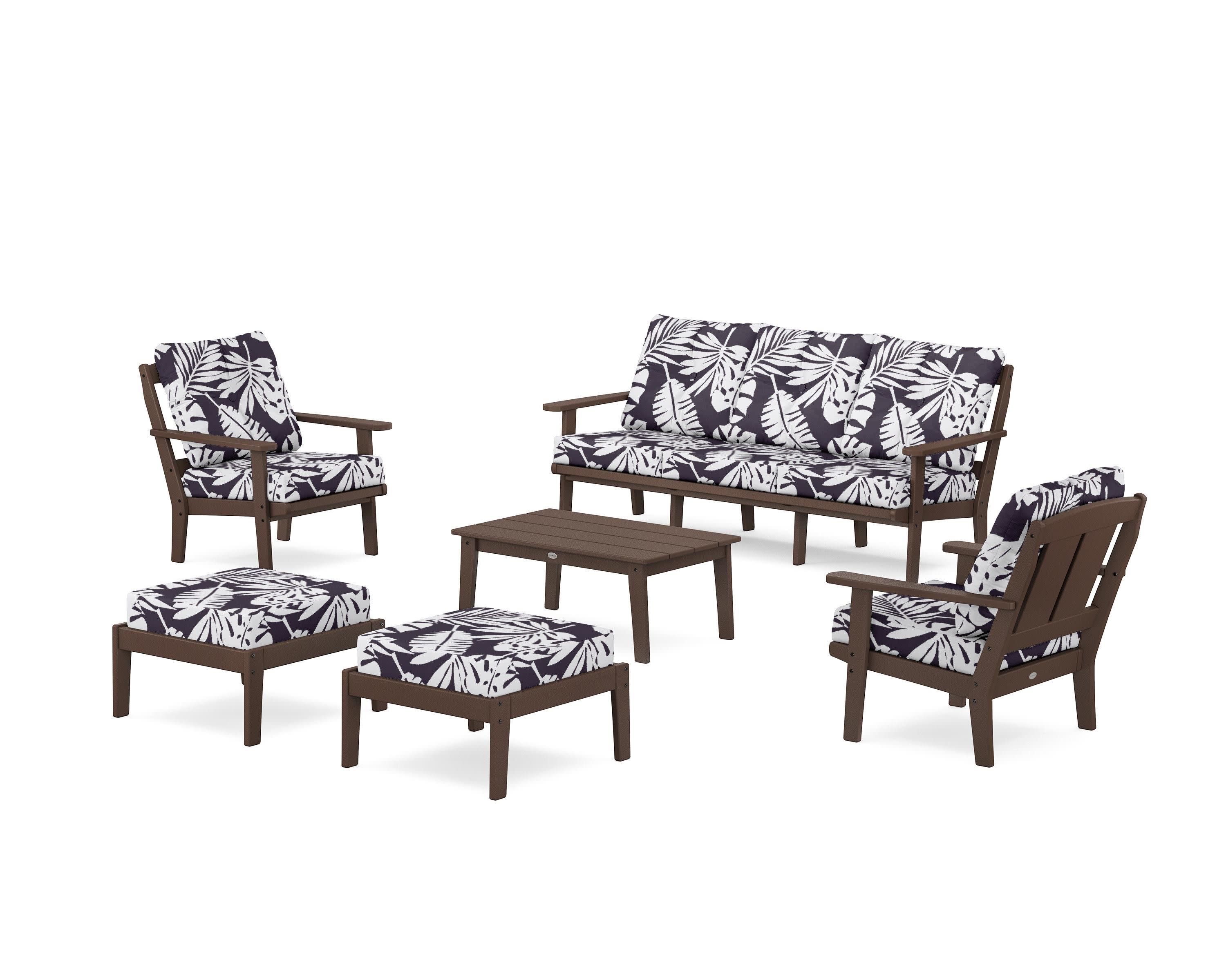 Mission 6-Piece Lounge Sofa Set in Mahogany / Leaf Navy