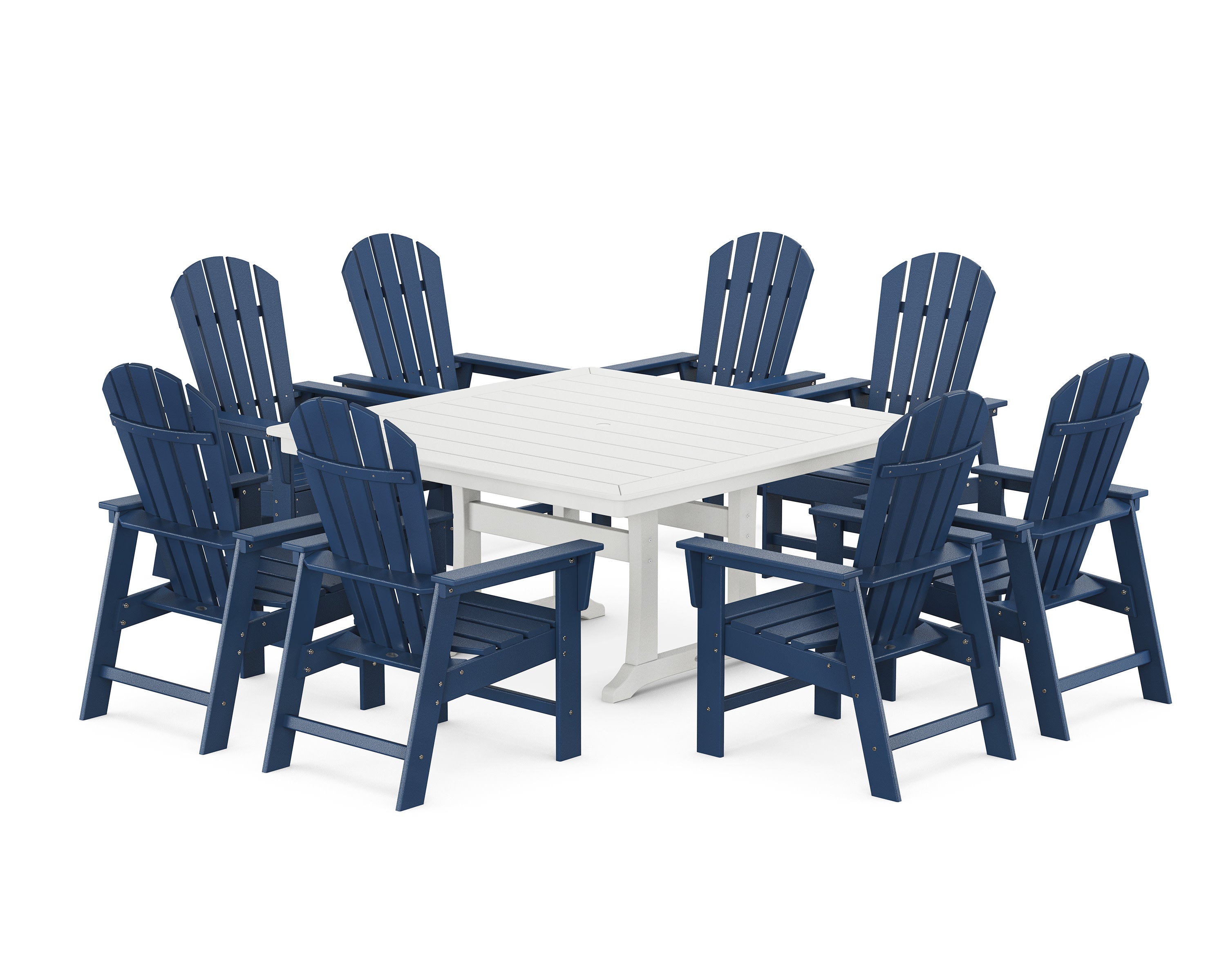 South Beach 9-Piece Square Dining Set with Trestle Legs in Navy / White