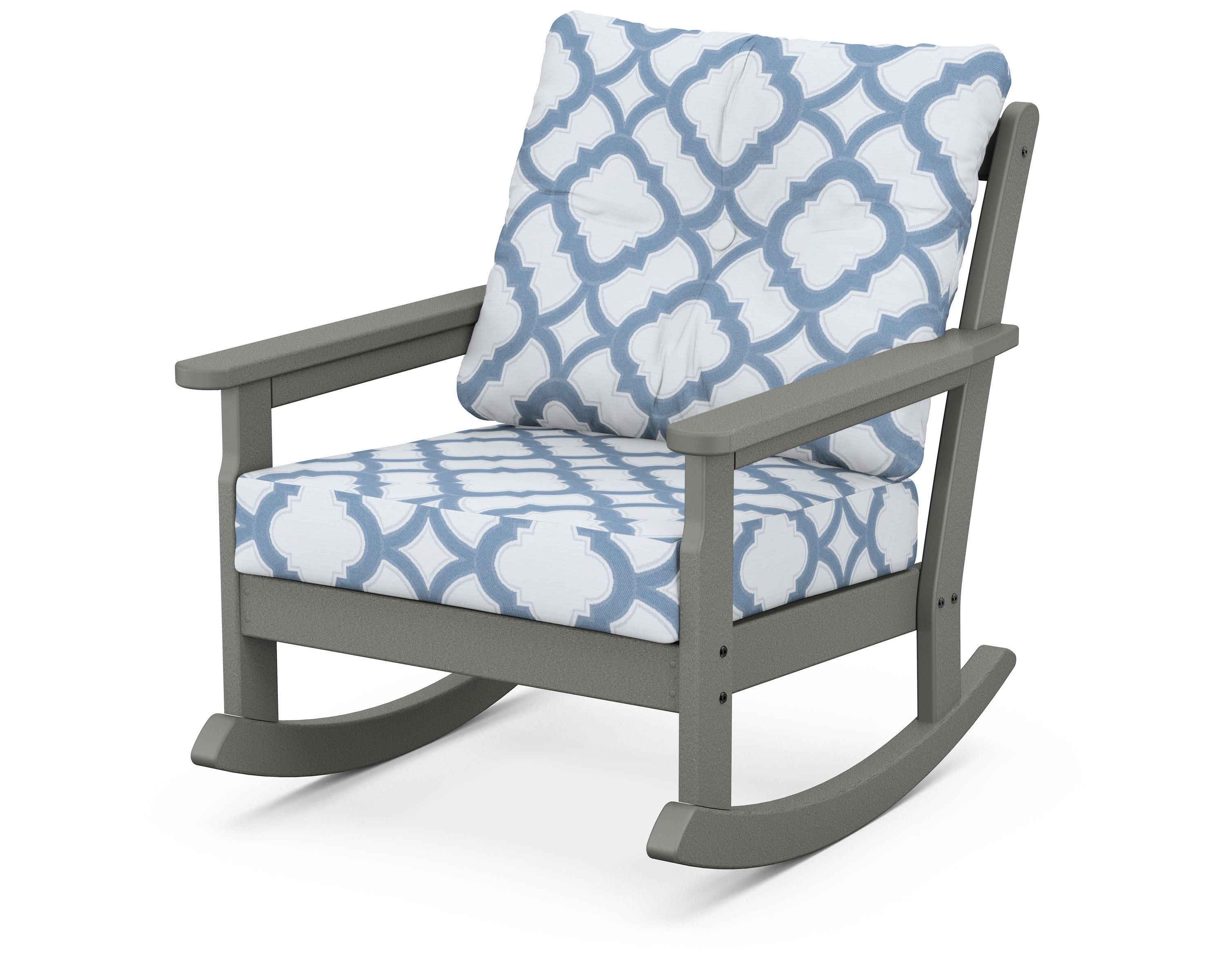 Vineyard Deep Seating Rocking Chair in Slate Grey / Trellis Sky Blue