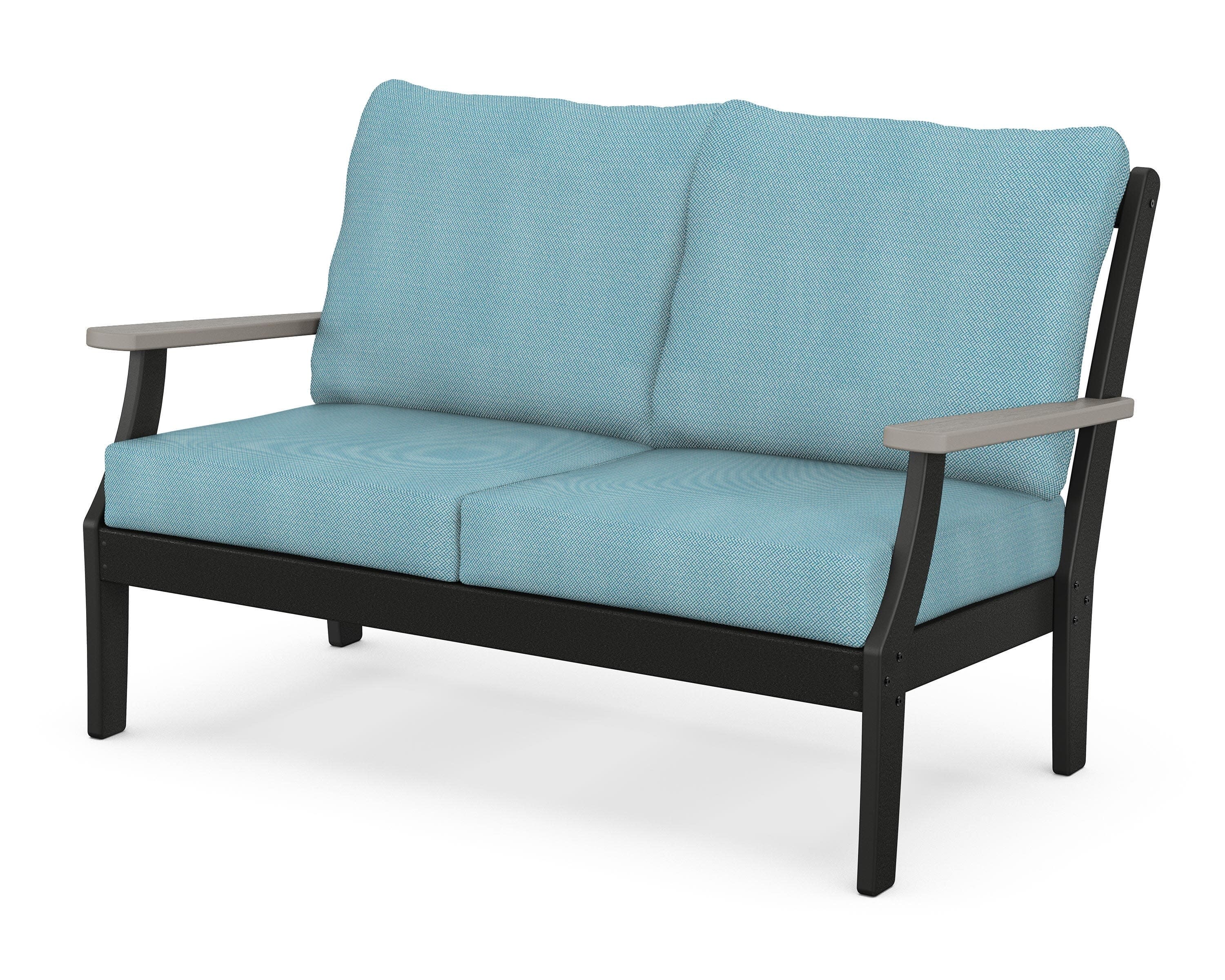 Braxton Deep Seating Loveseat in Black / Driftwood / Lattice Sky Blue