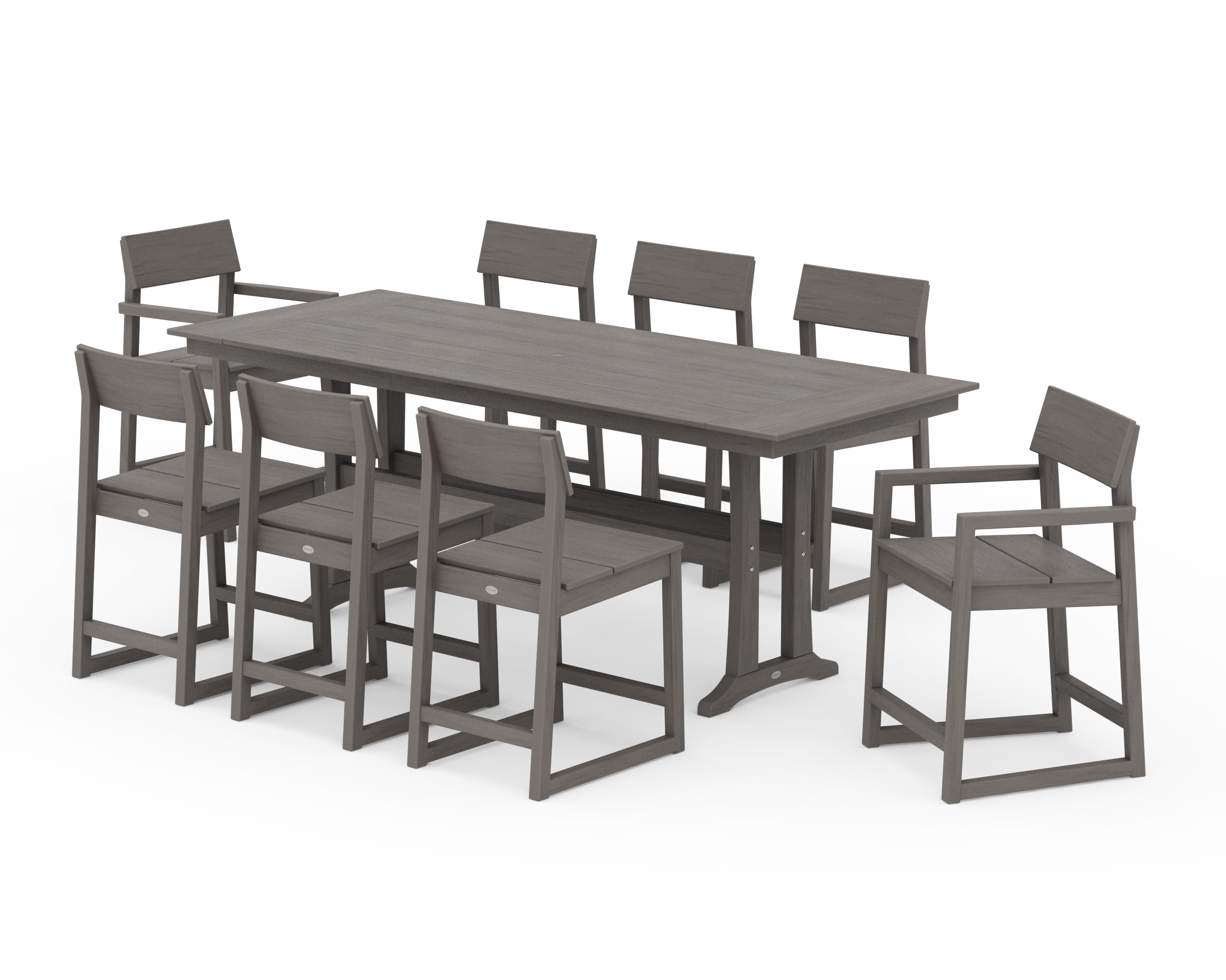 EDGE 9-Piece Farmhouse Counter Set with Trestle Legs in Driftwood