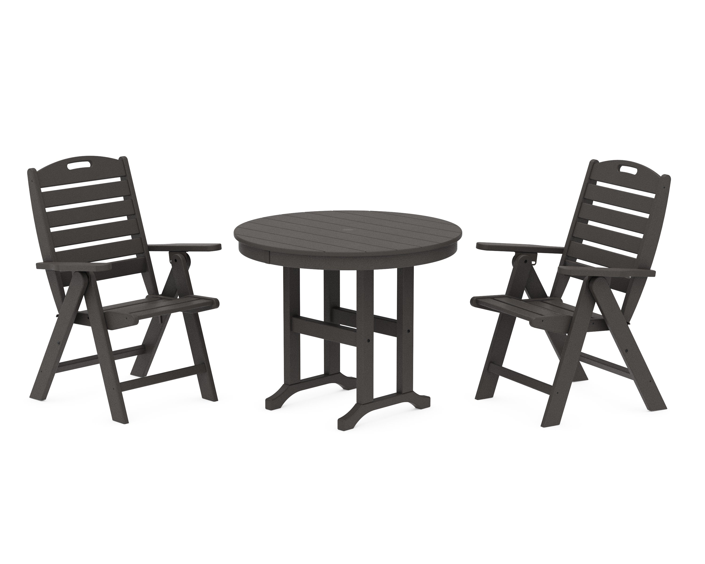 Nautical Folding Highback Chair 3-Piece Round Dining Set in Vintage Coffee