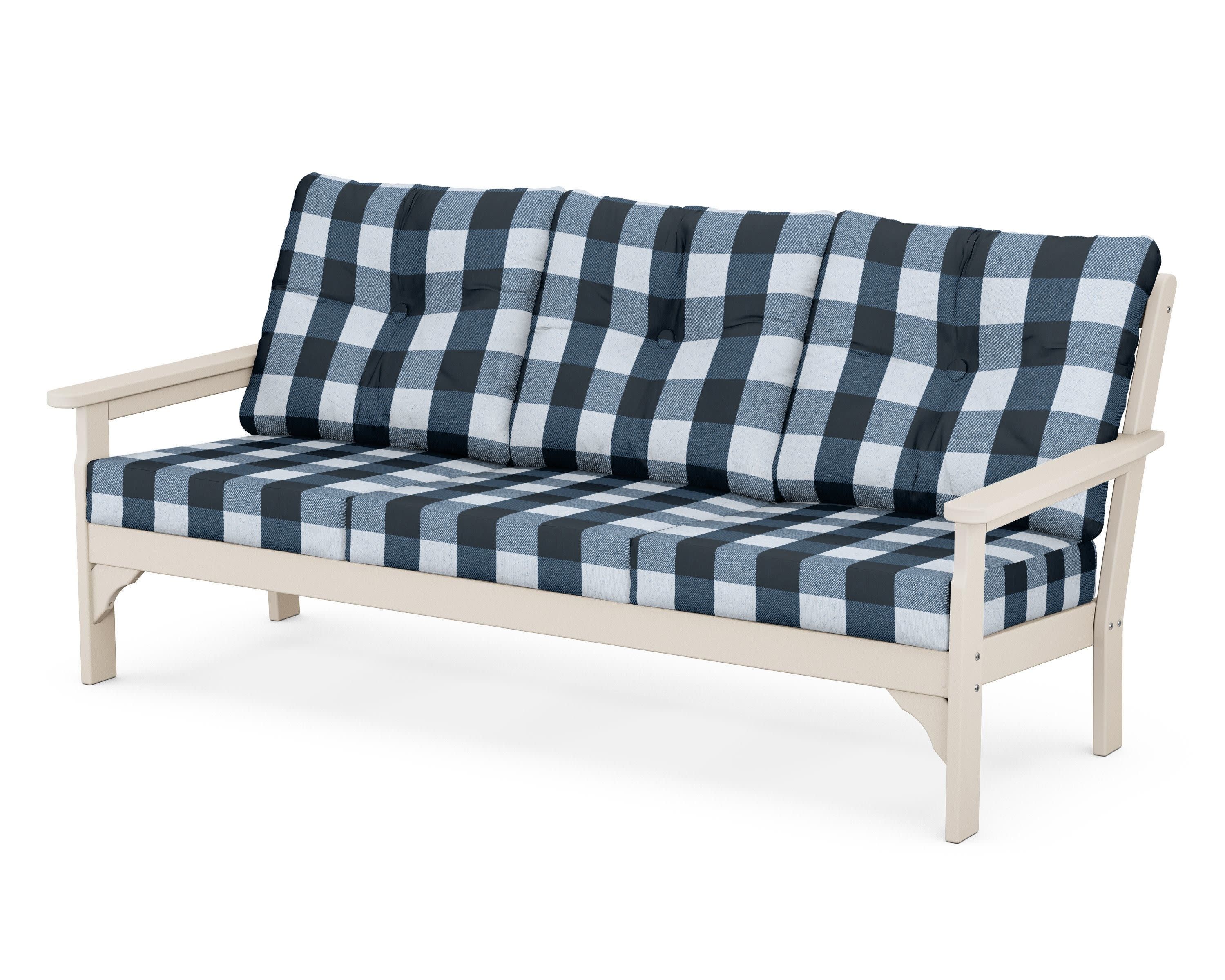 Vineyard Deep Seating Sofa in Sand / Buffalo Plaid Marine Indigo