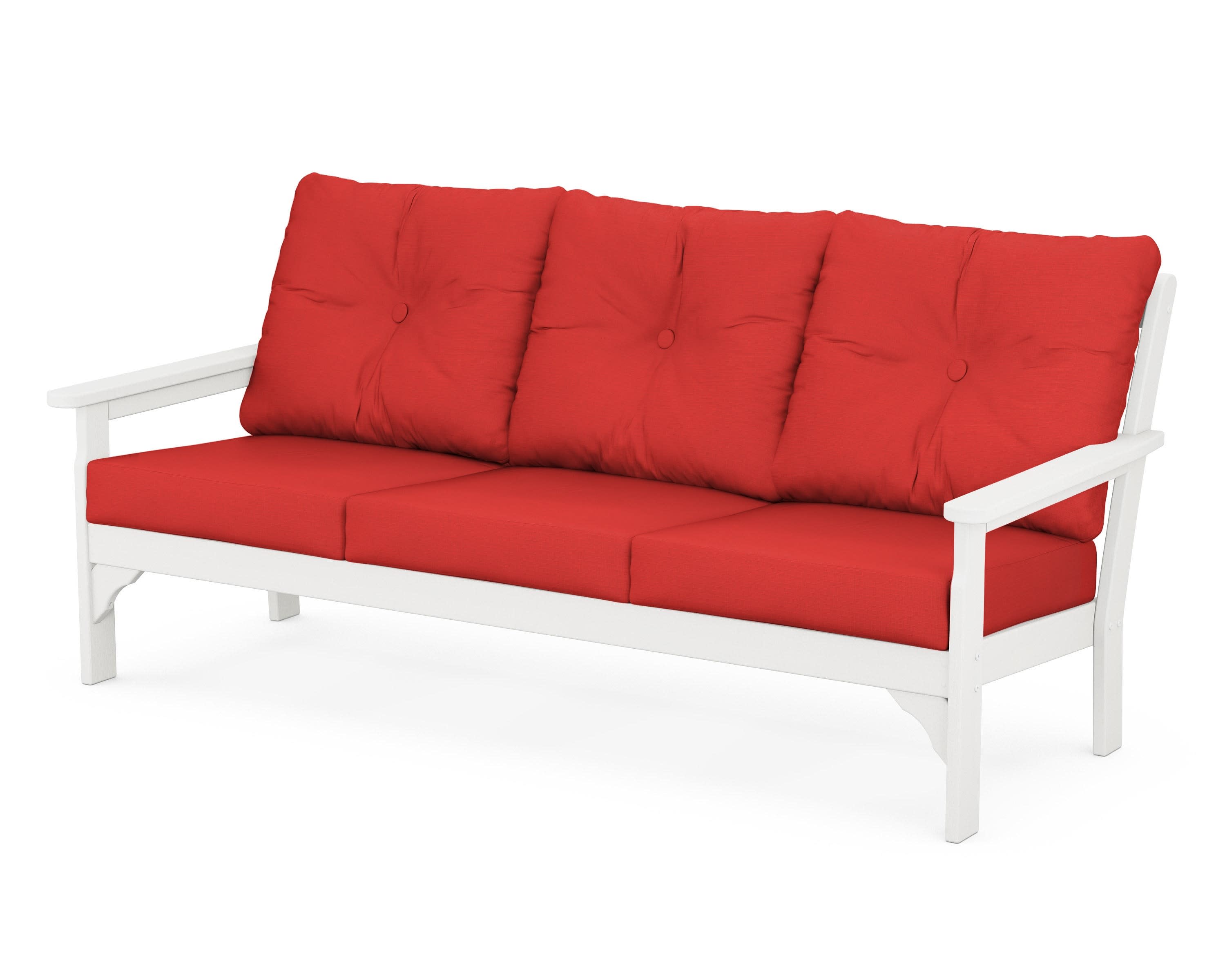 Vineyard Deep Seating Sofa in Vintage White / Crimson Linen