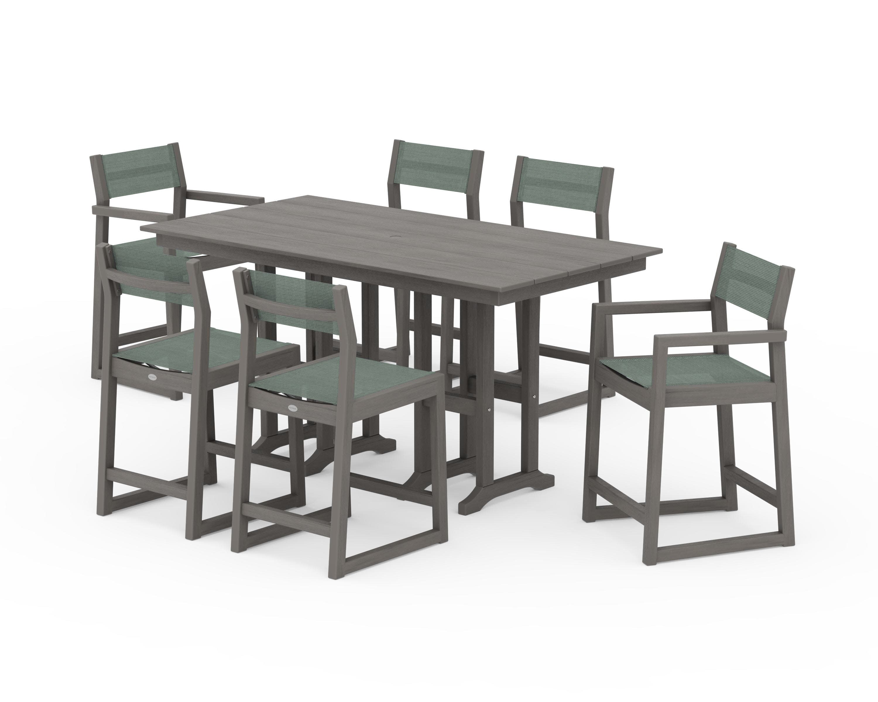 EDGE Sling 7-Piece Farmhouse Counter Set in Driftwood / Dupioni Sea Mist Sling