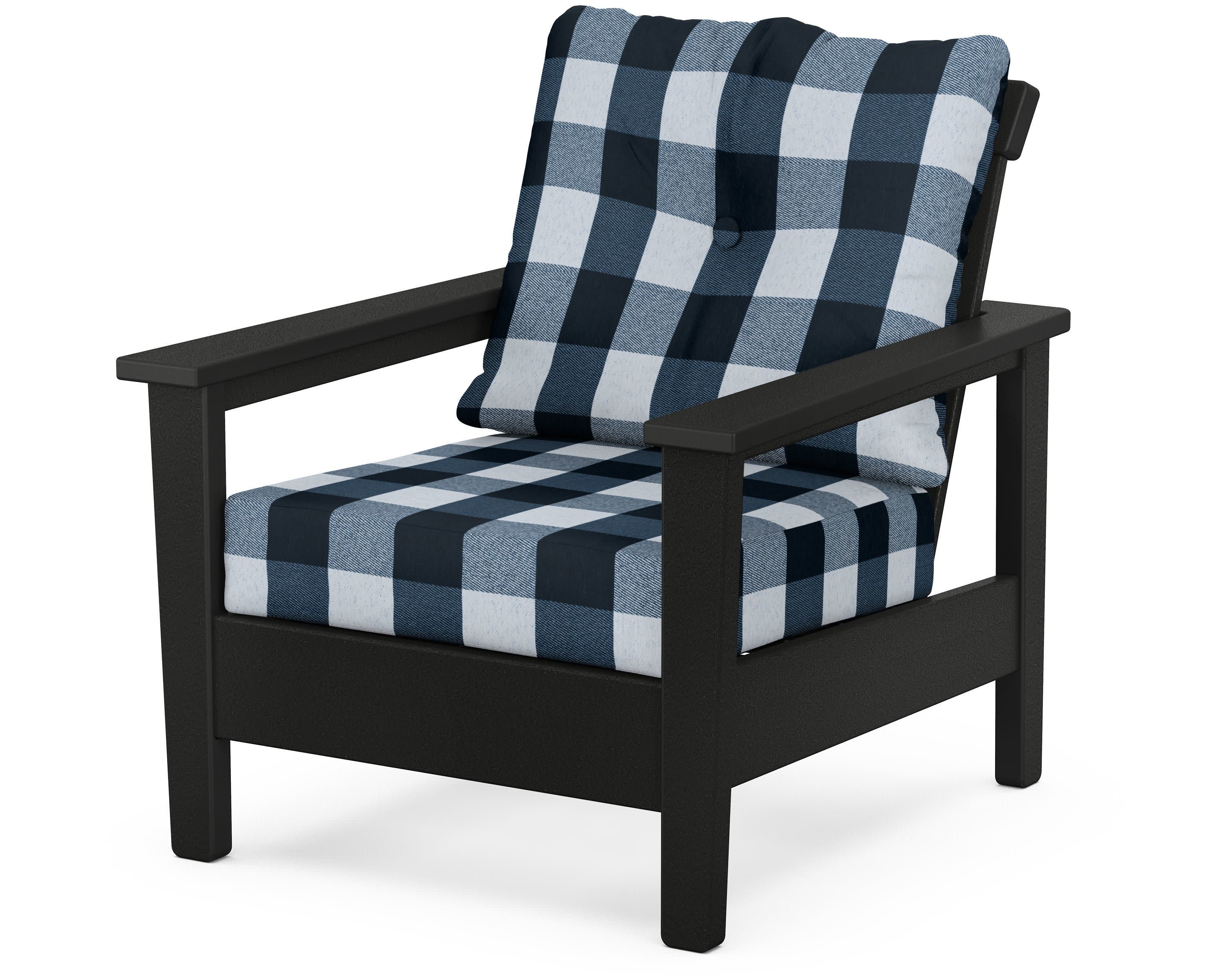 Prescott Deep Seating Chair in Black / Buffalo Plaid Marine Indigo