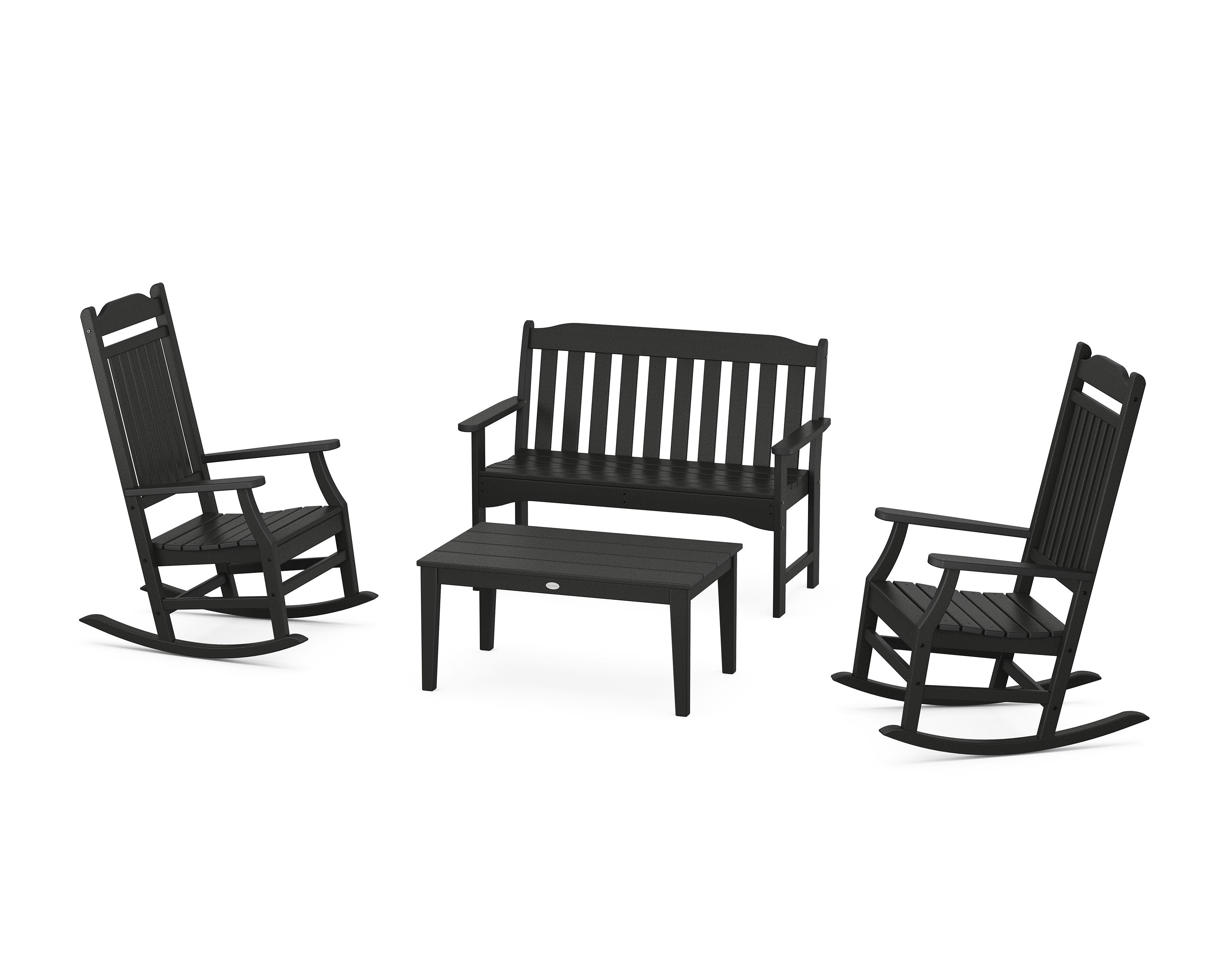 Cottage Rocking Chair 4-Piece Porch Set in Black