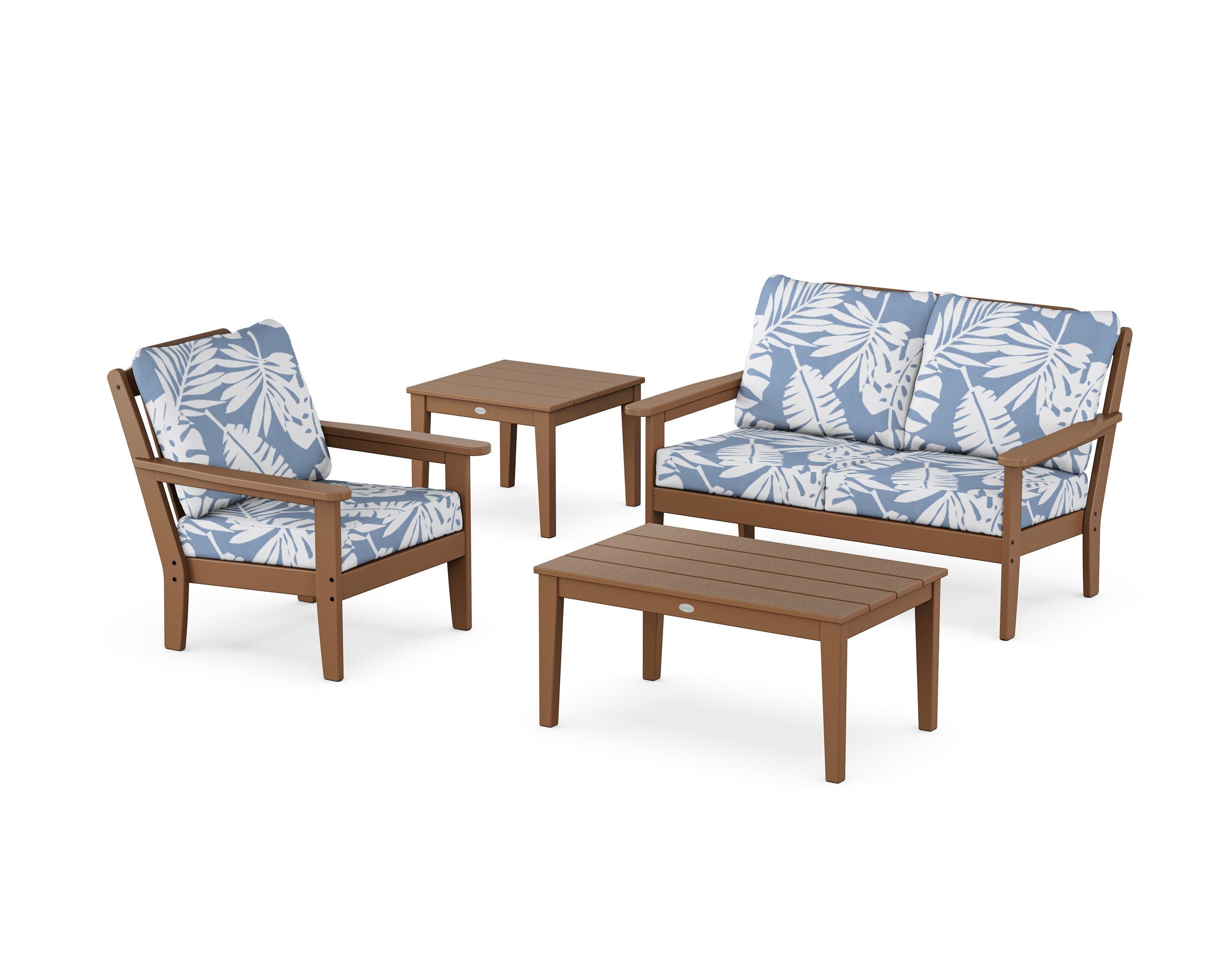 Wovendale 4-Piece Deep Seating Set in Teak / Leaf Sky Blue