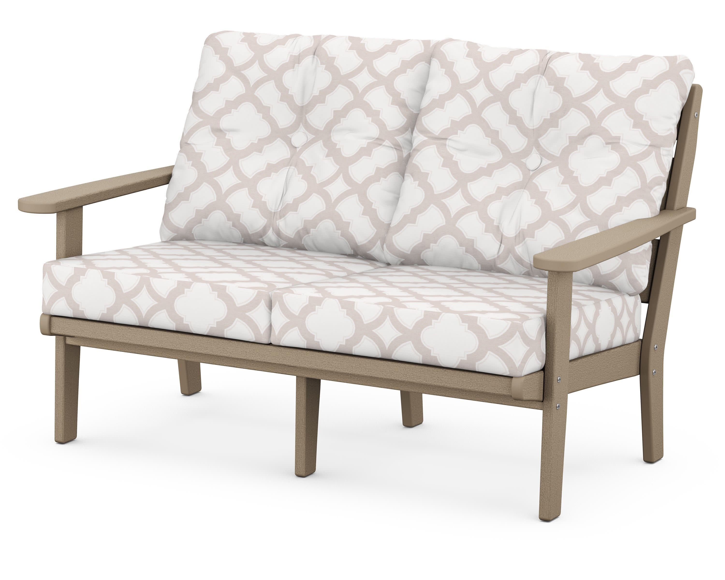 Lakeside Deep Seating Loveseat in Vintage Sahara / Trellis Dune Burlap