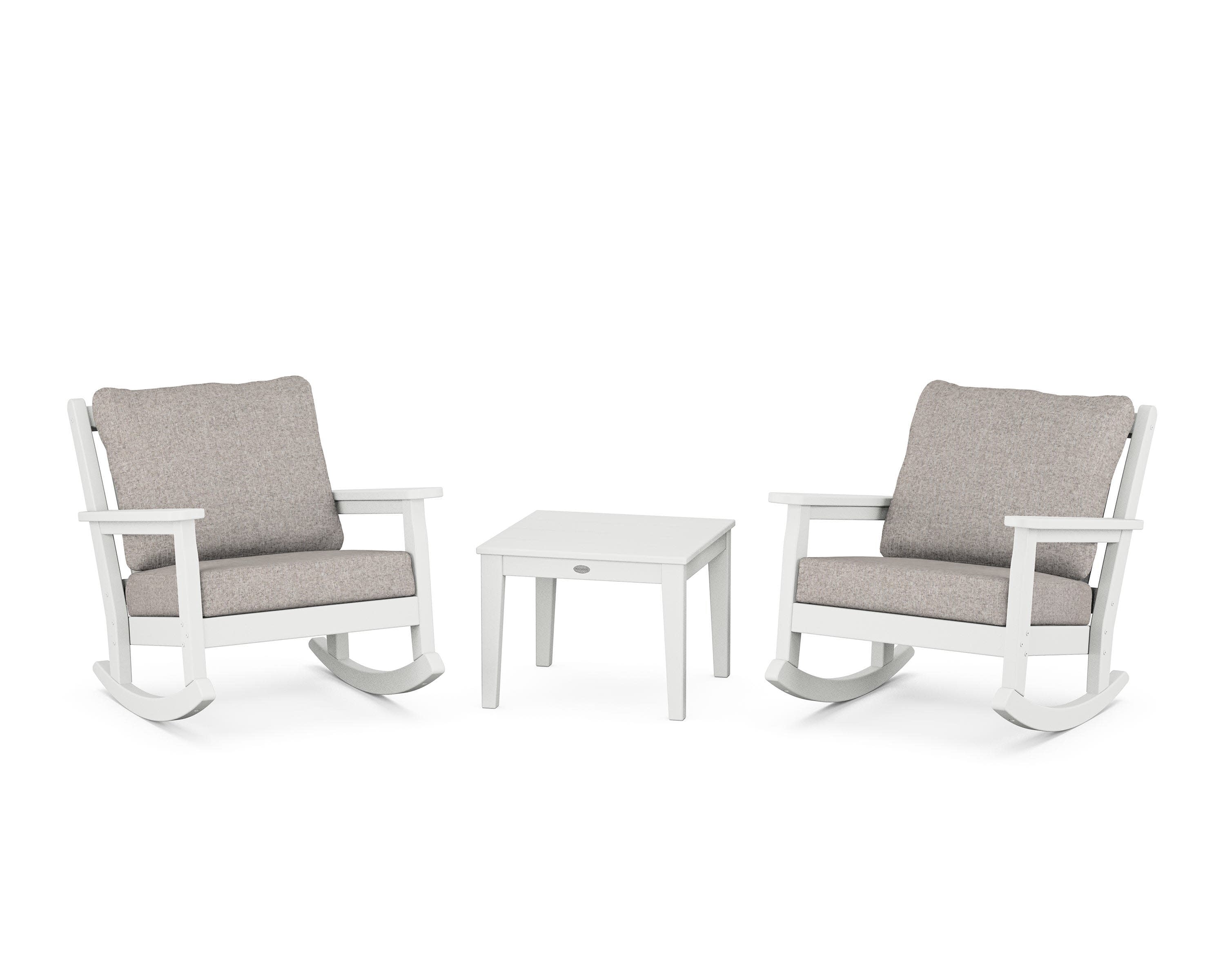 Chippendale 3-Piece Deep Seating Rocker Set in White / Weathered Tweed