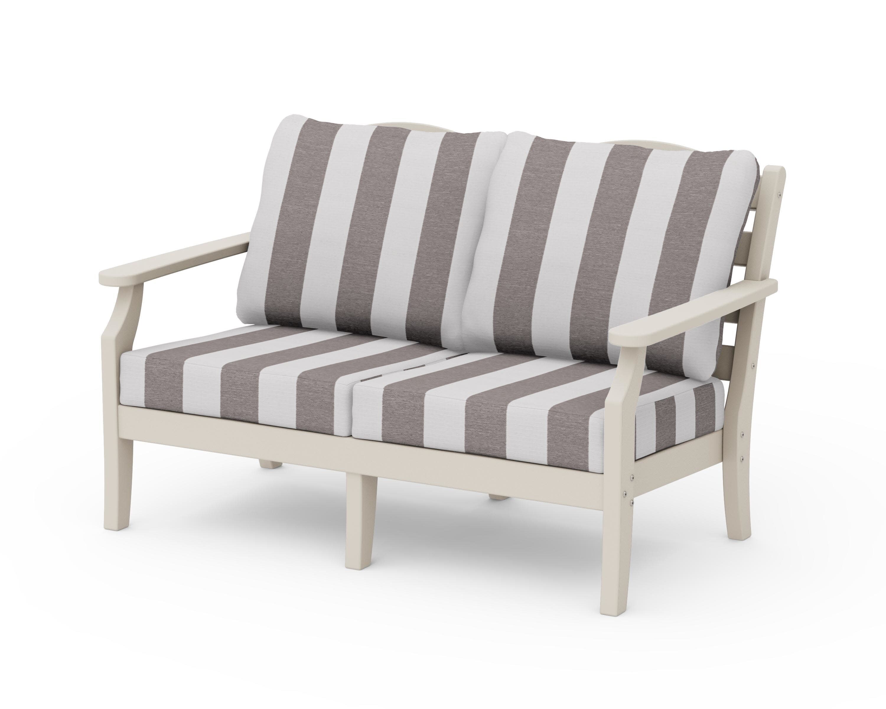 Savannah Deep Seating Loveseat in Sand / Cabana Stripe Grey Mist