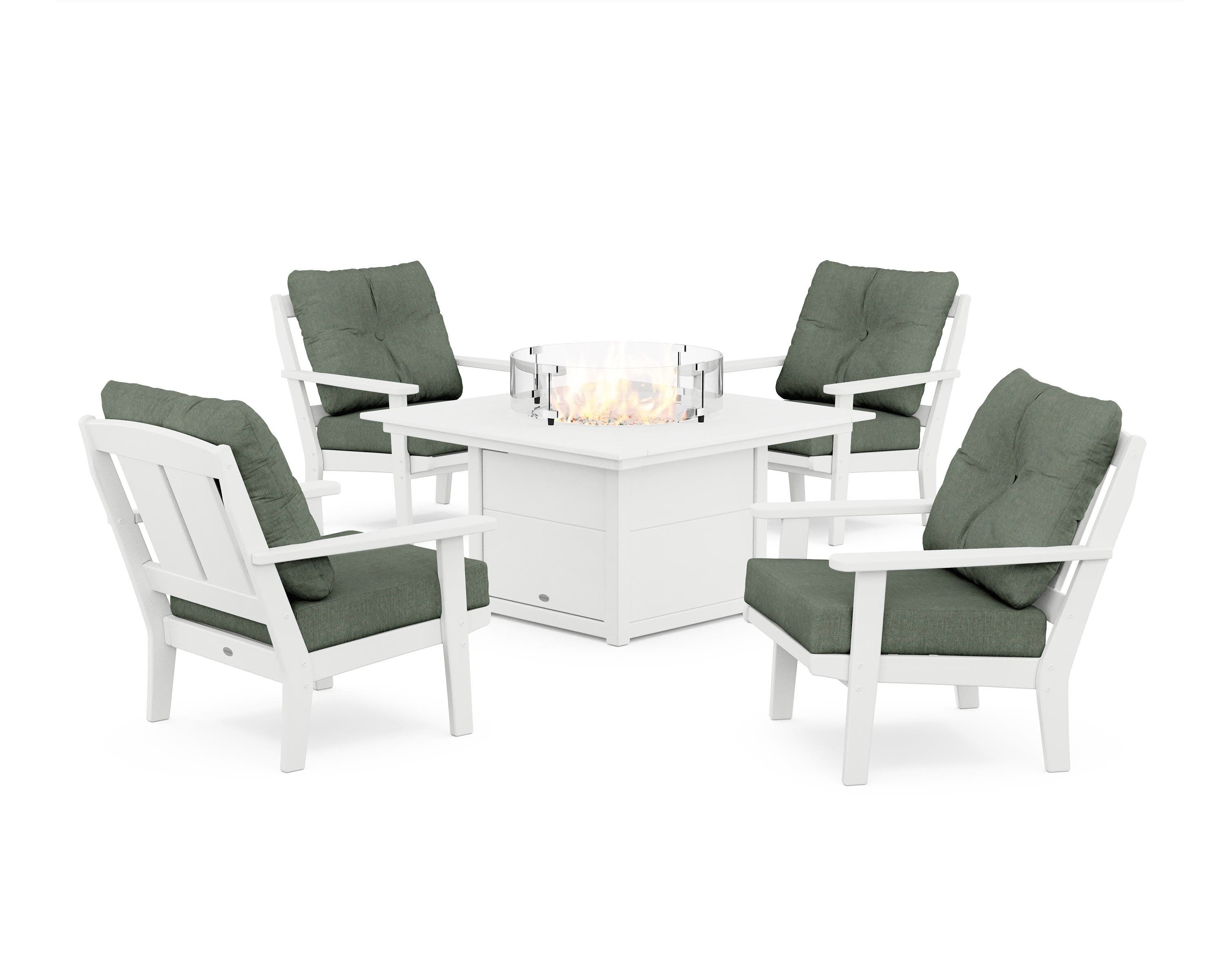 Mission 5-Piece Deep Seating Set with Fire Pit Table in White / Cast Sage