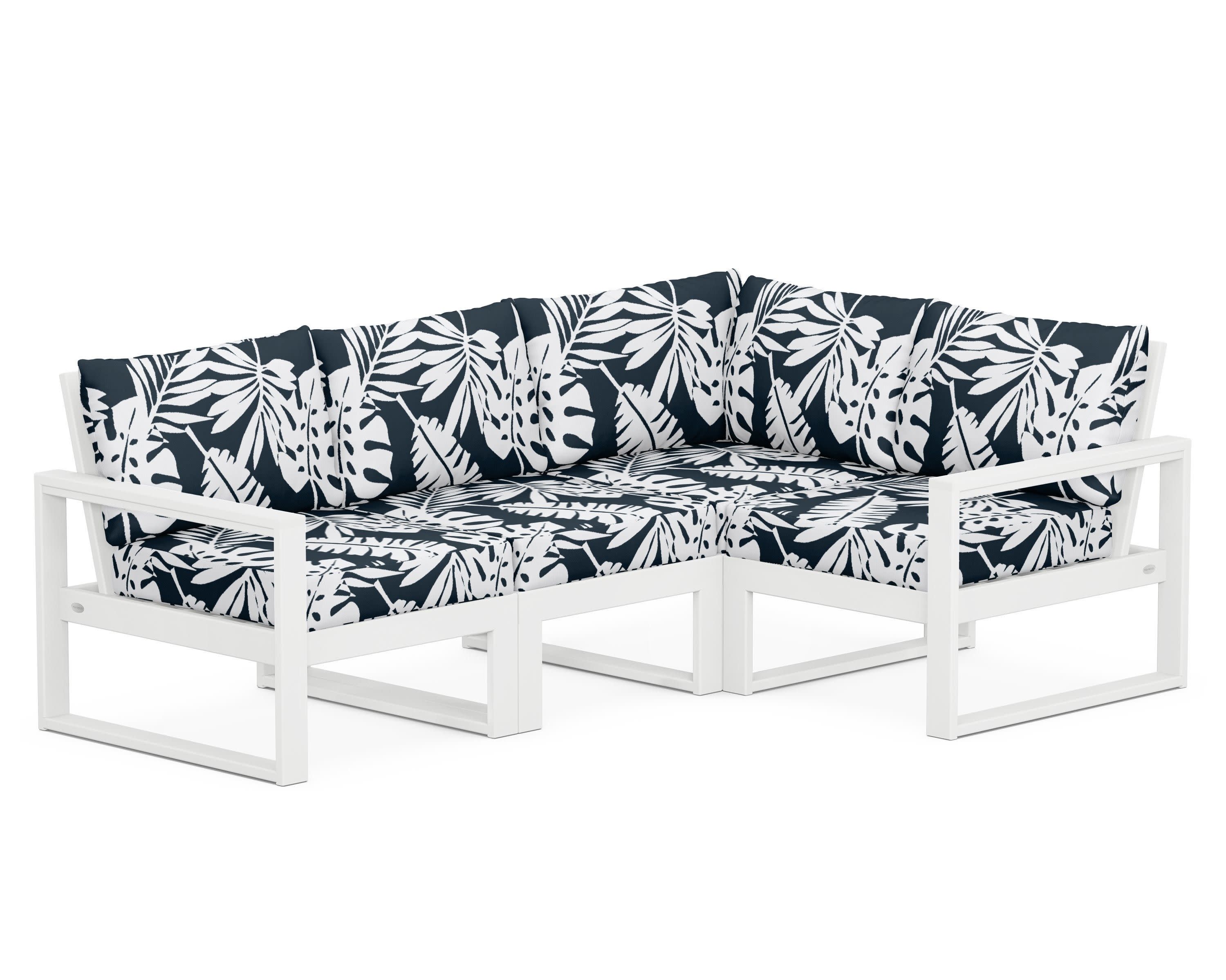 EDGE 4-Piece Modular Deep Seating Set in White / Leaf Marine Indigo