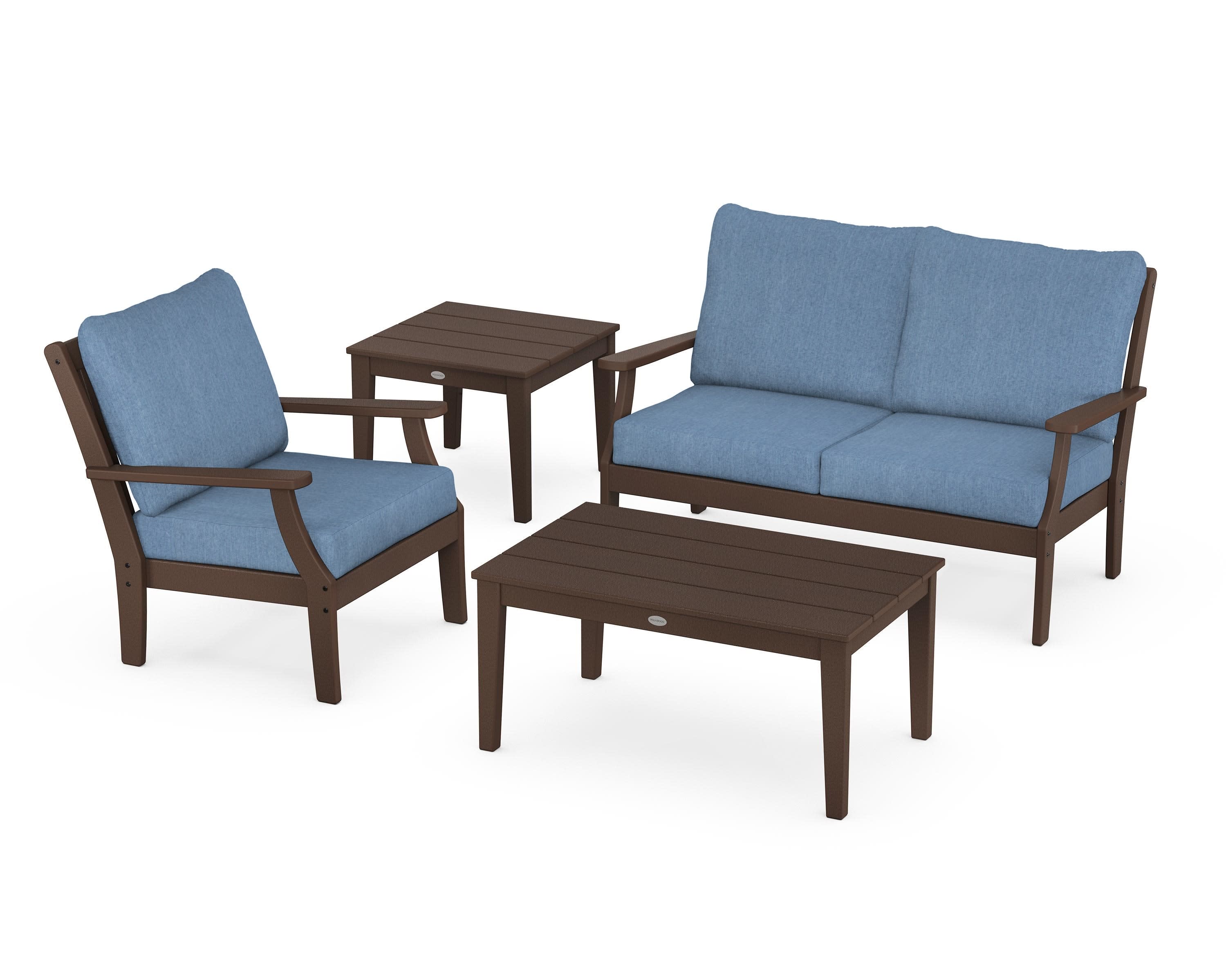 Braxton 4-Piece Deep Seating Set in Mahogany / Sky Blue