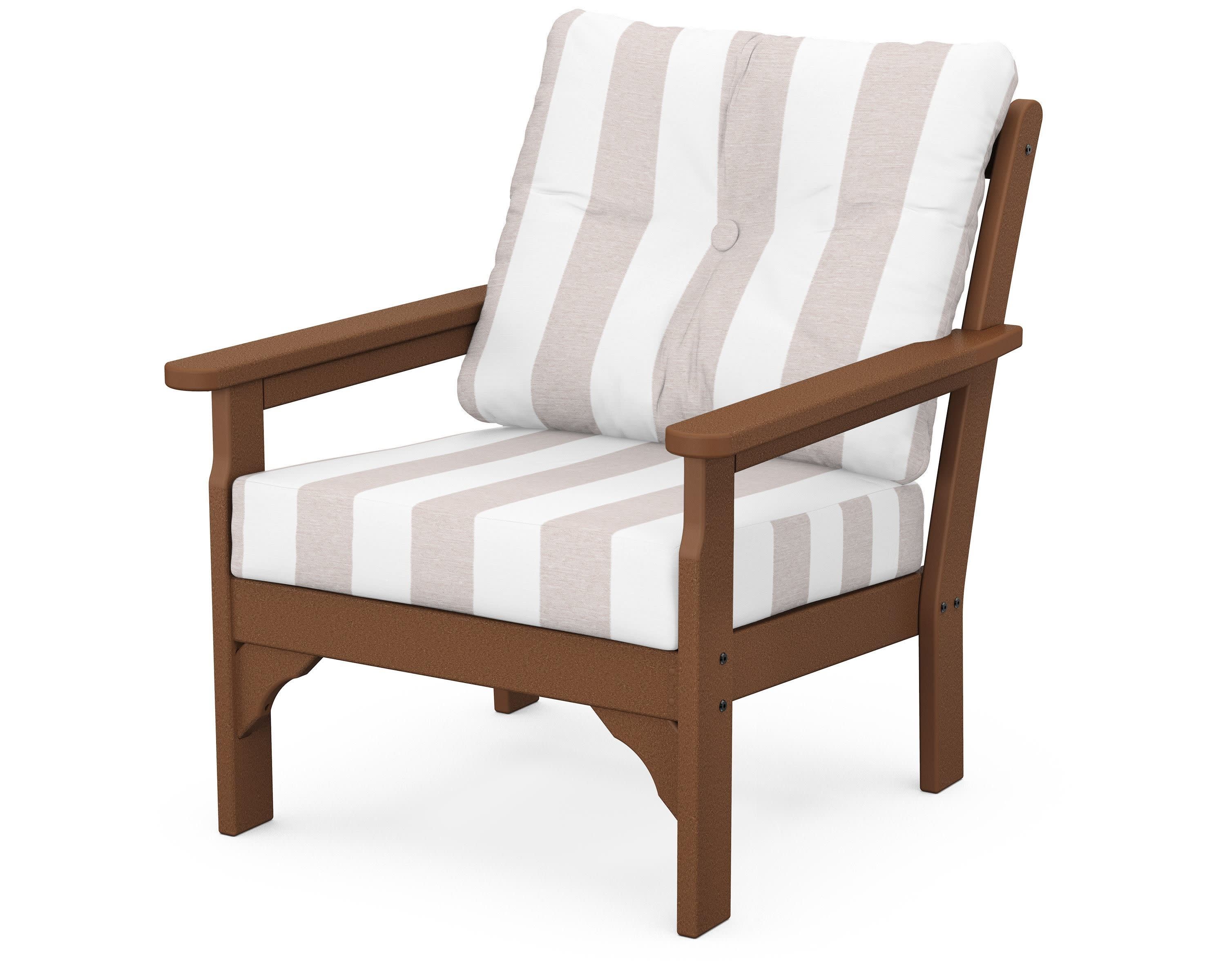 Vineyard Deep Seating Chair in Teak / Cabana Stripe Dune Burlap