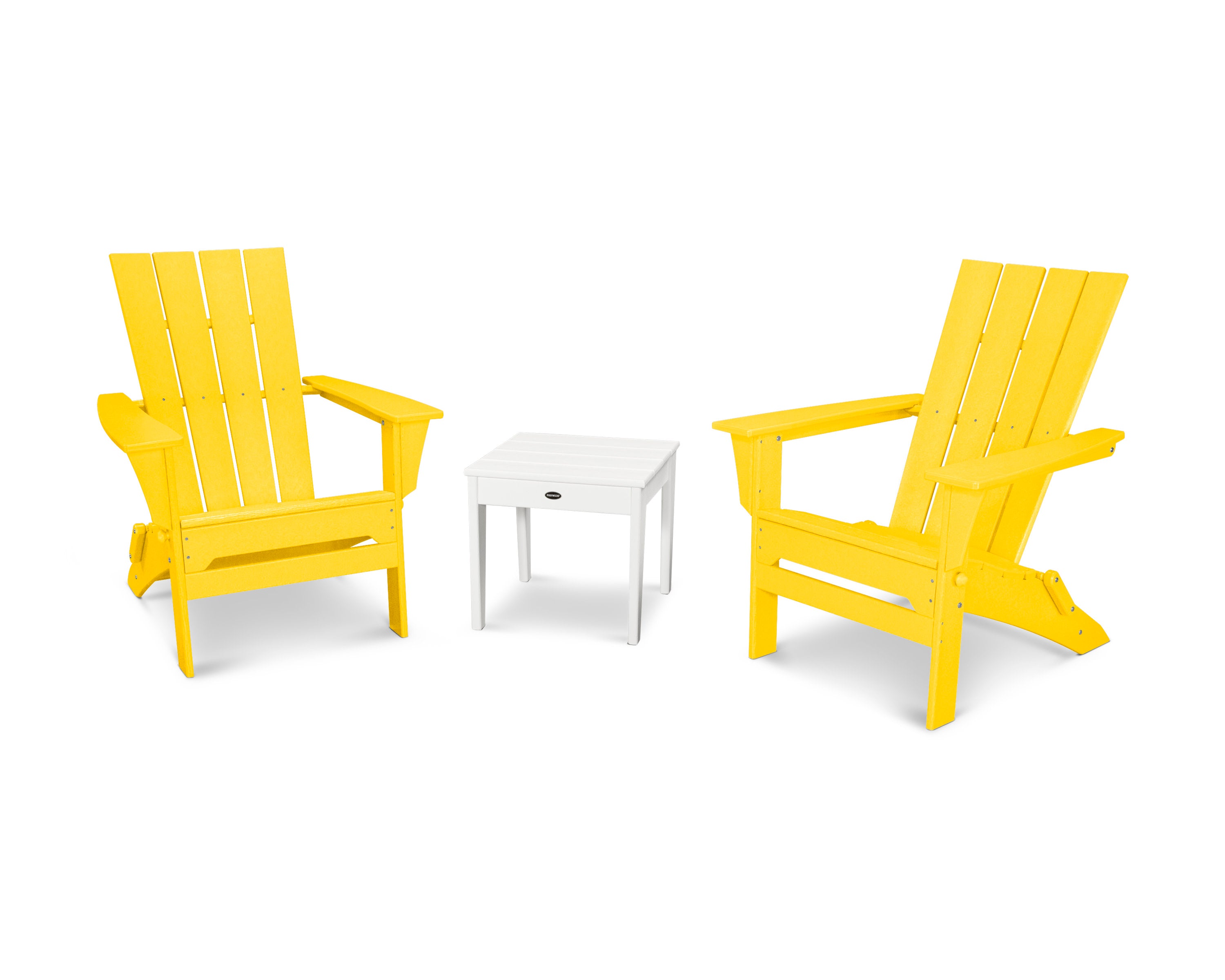 Quattro Folding Chair 3-Piece Adirondack Set in Lemon / White