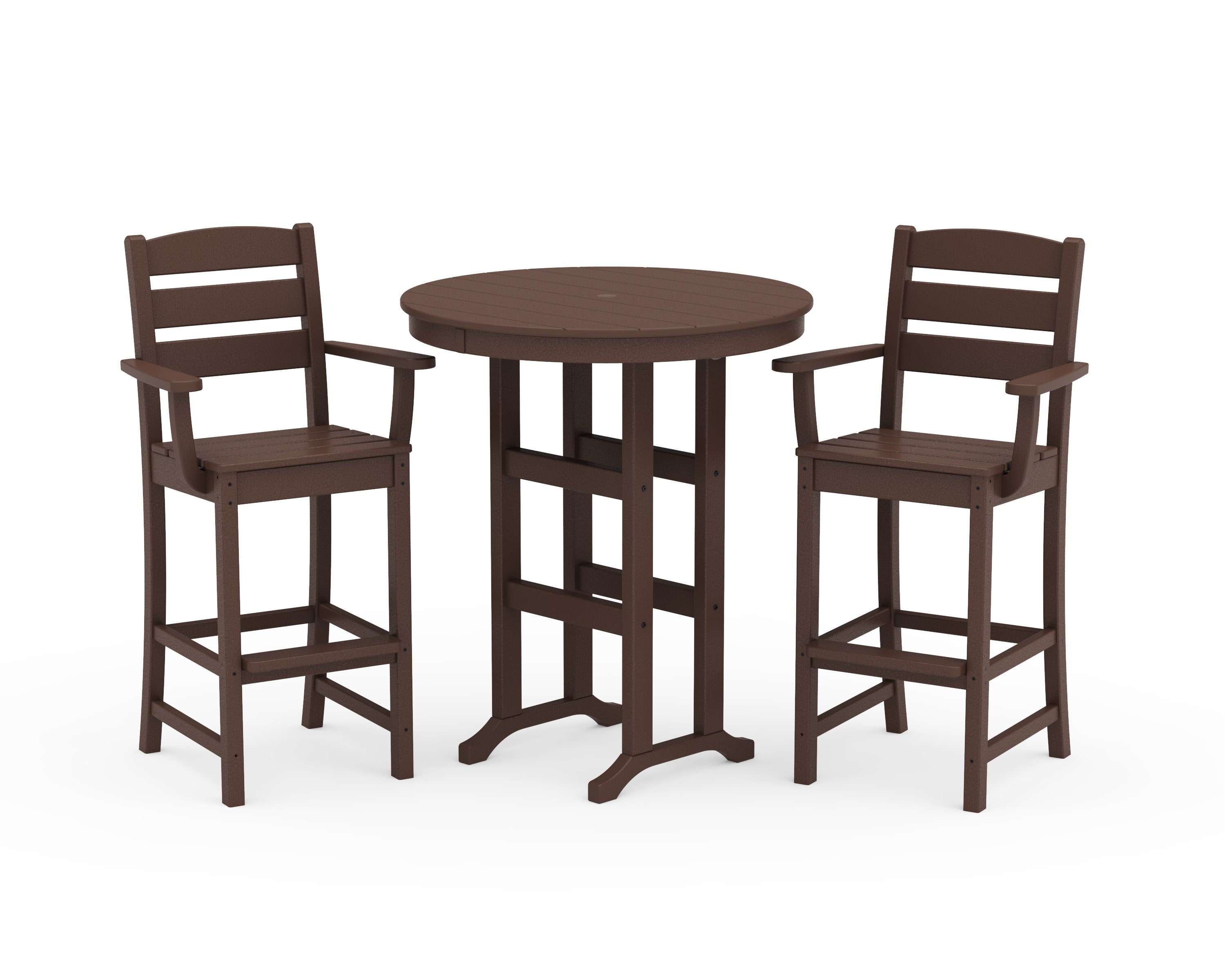 Lakeside 3-Piece Round Bar Arm Chair Set in Mahogany