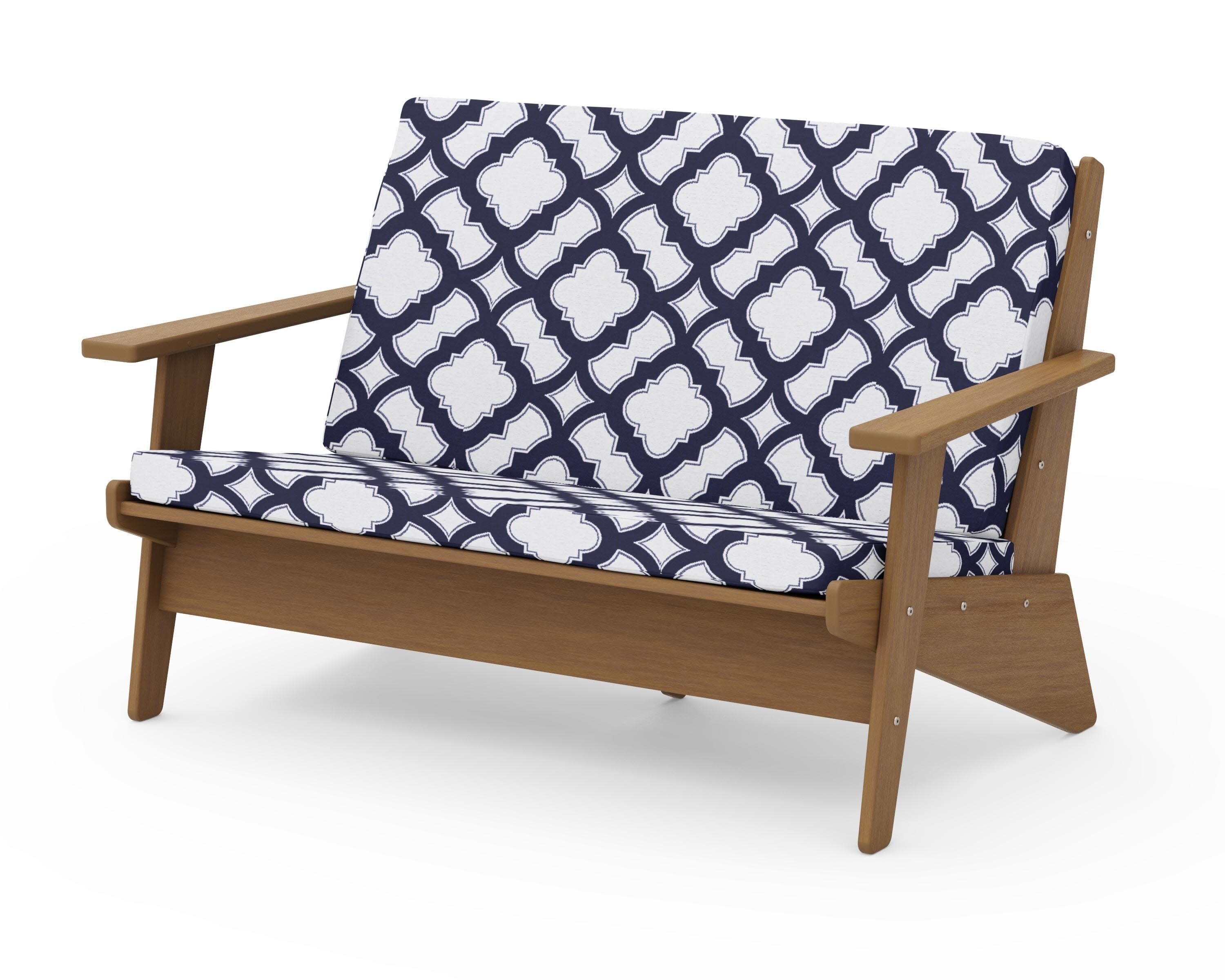 Riviera Modern Lounge Loveseat in Natural / Trellis Navy