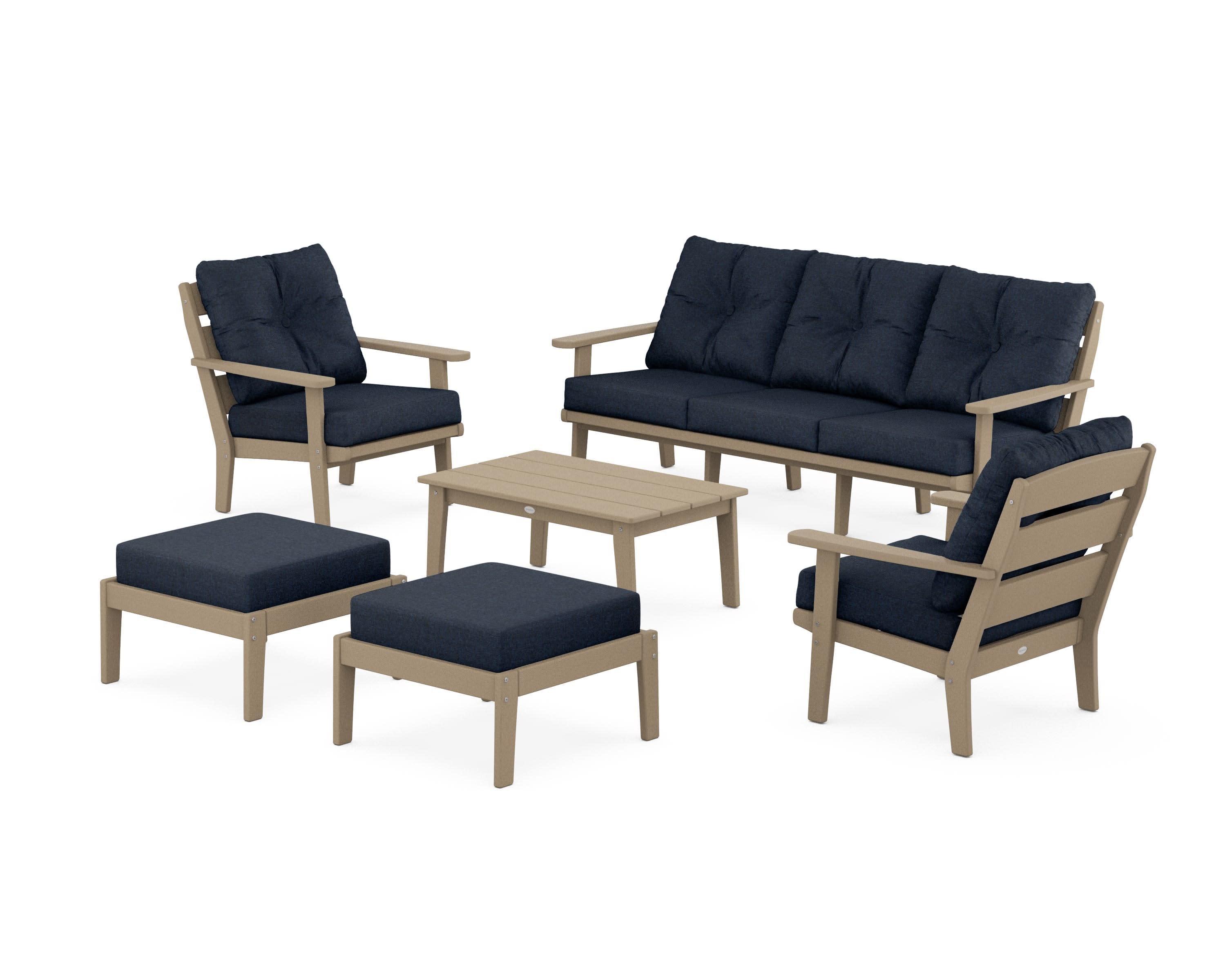 Lakeside 6-Piece Lounge Sofa Set in Vintage Sahara / Marine Indigo