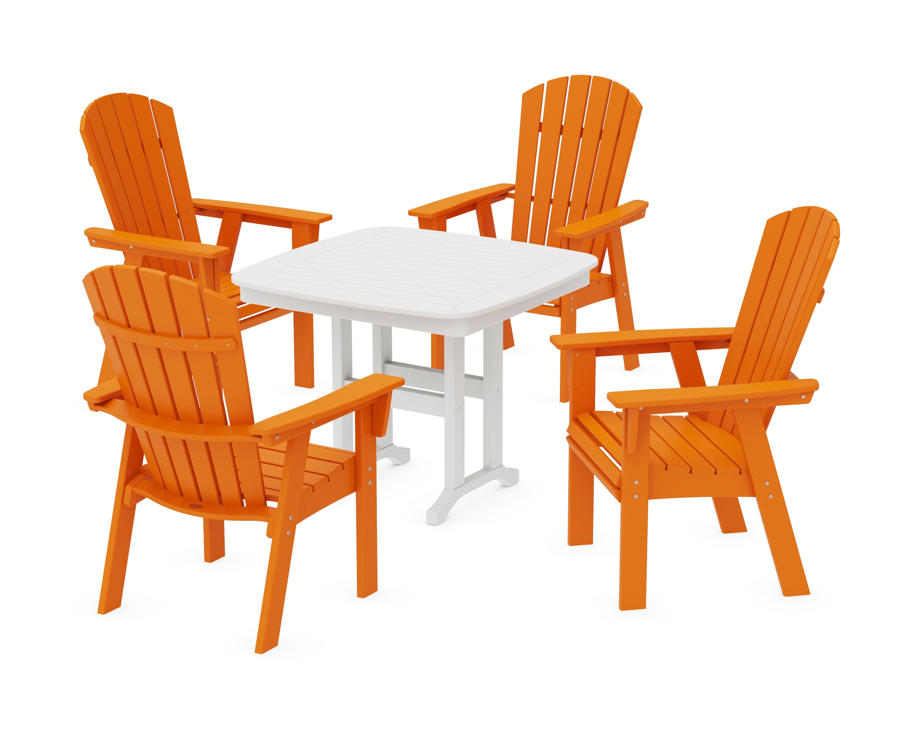 Nautical Curveback Adirondack 5-Piece Dining Set in Tangerine / White