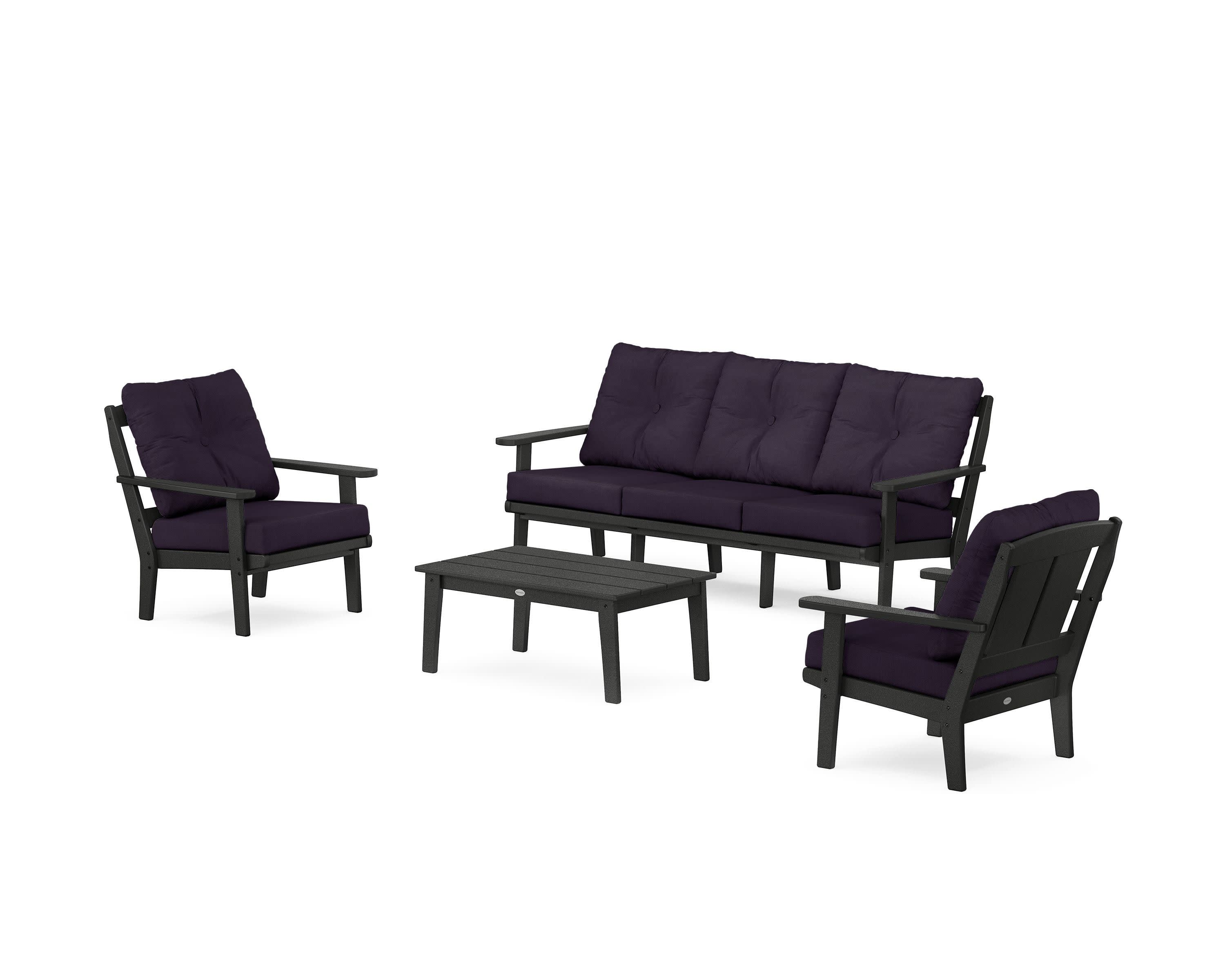 Mission 4-Piece Deep Seating Set with Sofa in Black / Navy Linen