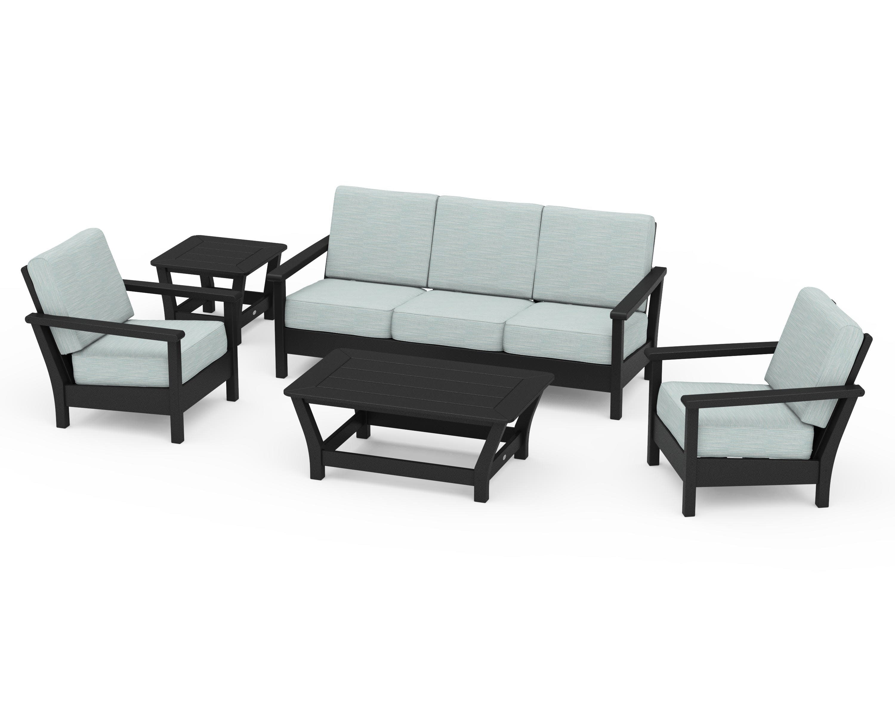 Harbour 5-Piece Deep Seating Set in Black / Soothe Mist