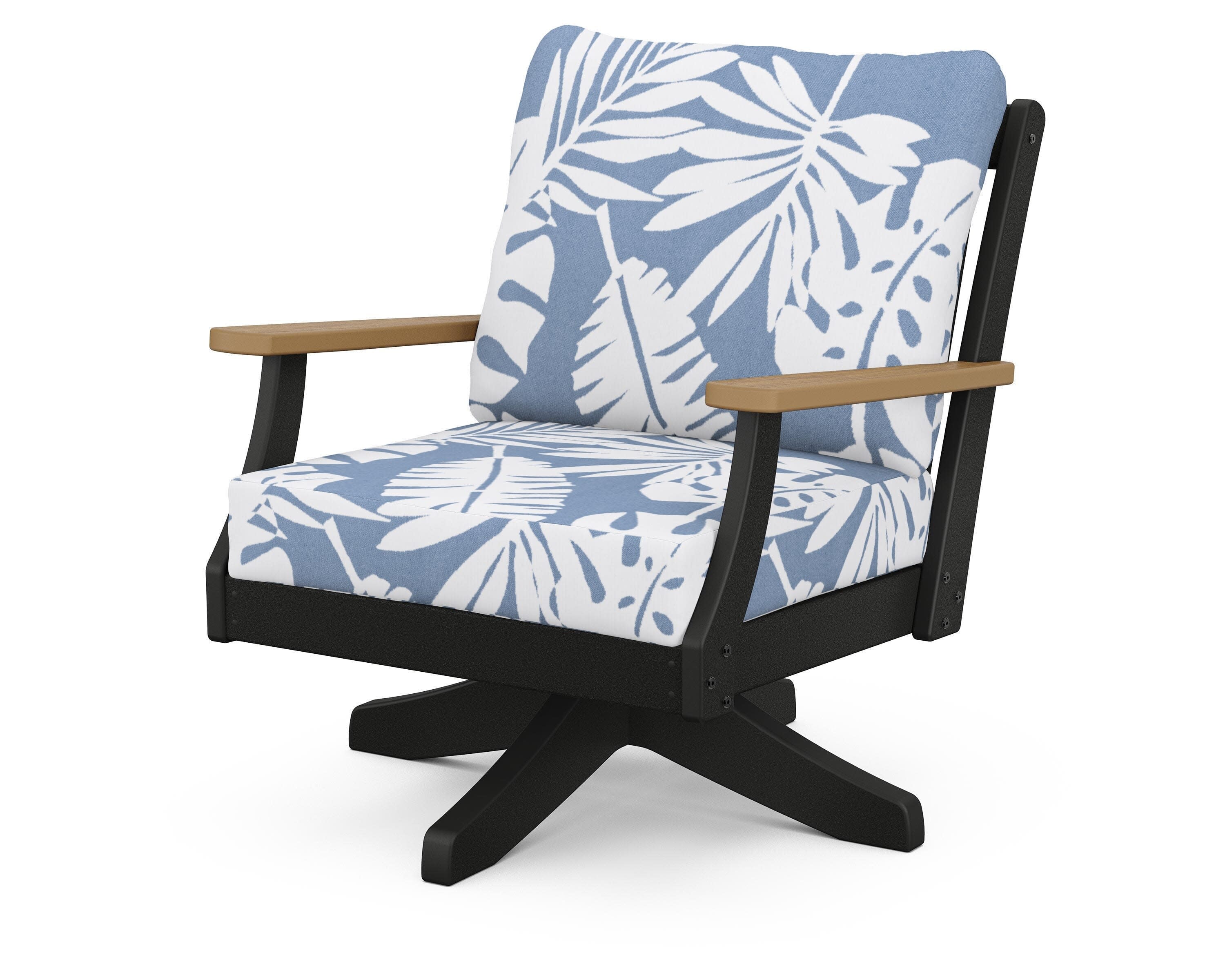 Braxton Deep Seating Swivel Chair in Black / Natural / Leaf Sky Blue