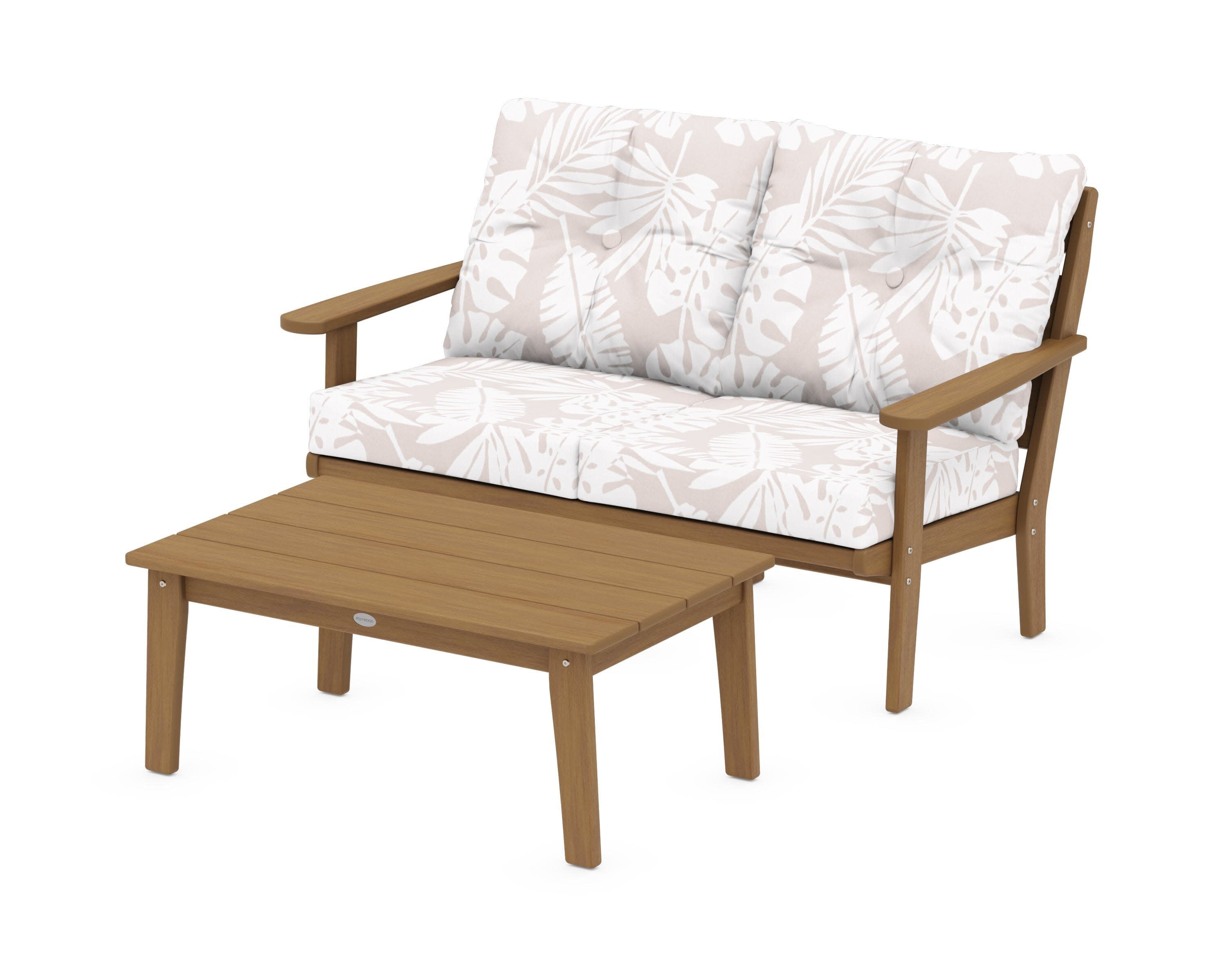 Lakeside 2-Piece Lounge Loveseat Set in Natural / Leaf Dune Burlap