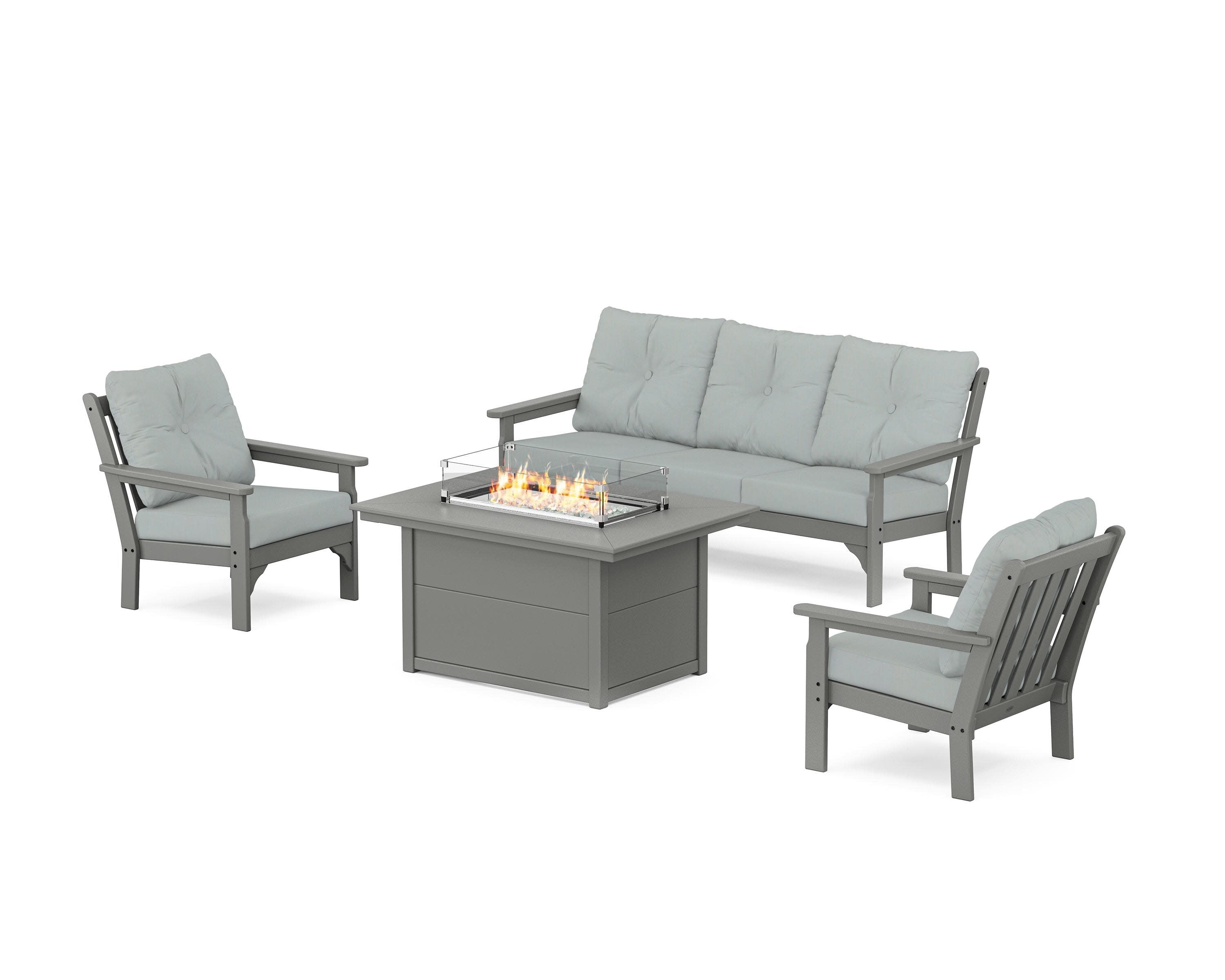 Vineyard Deep Seating Fire Pit Table Set in Slate Grey / Spa