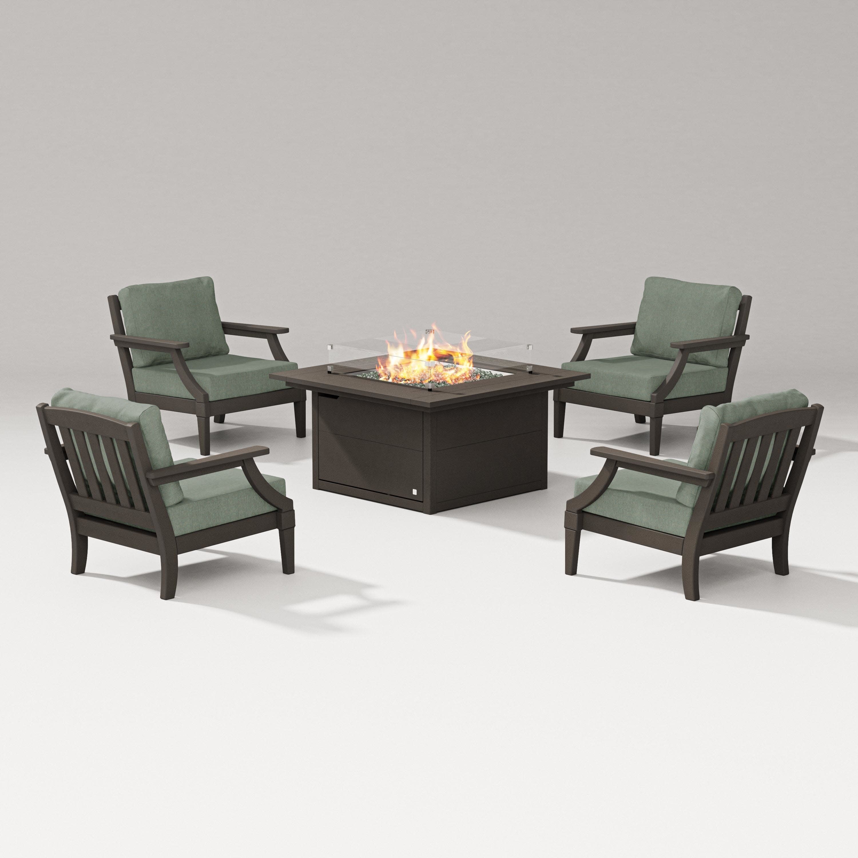 Estate 5-Piece Lounge Fire Table Set in Vintage Coffee / Cast Sage