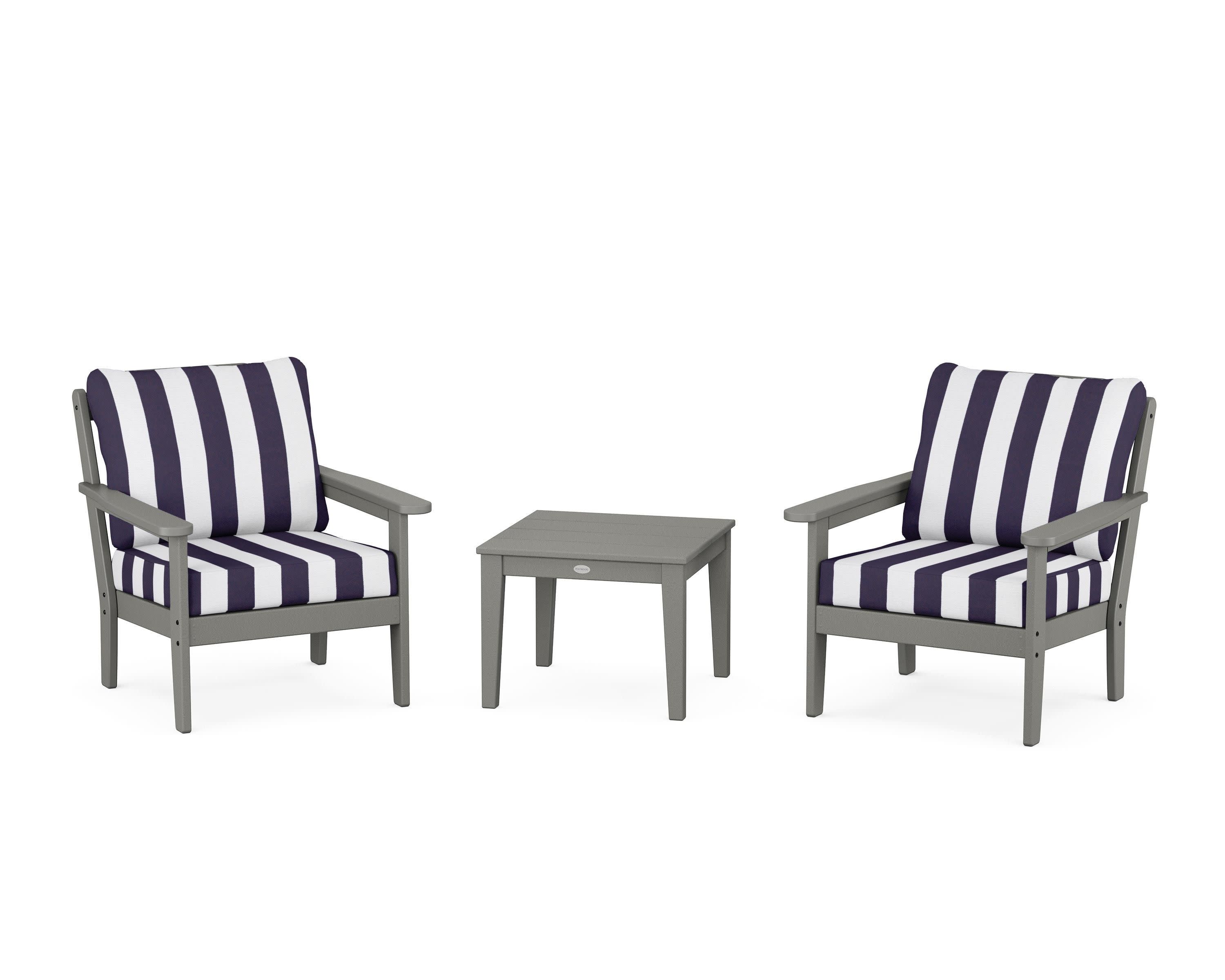 Cottage 3-Piece Deep Seating Set in Slate Grey / Cabana Stripe Navy
