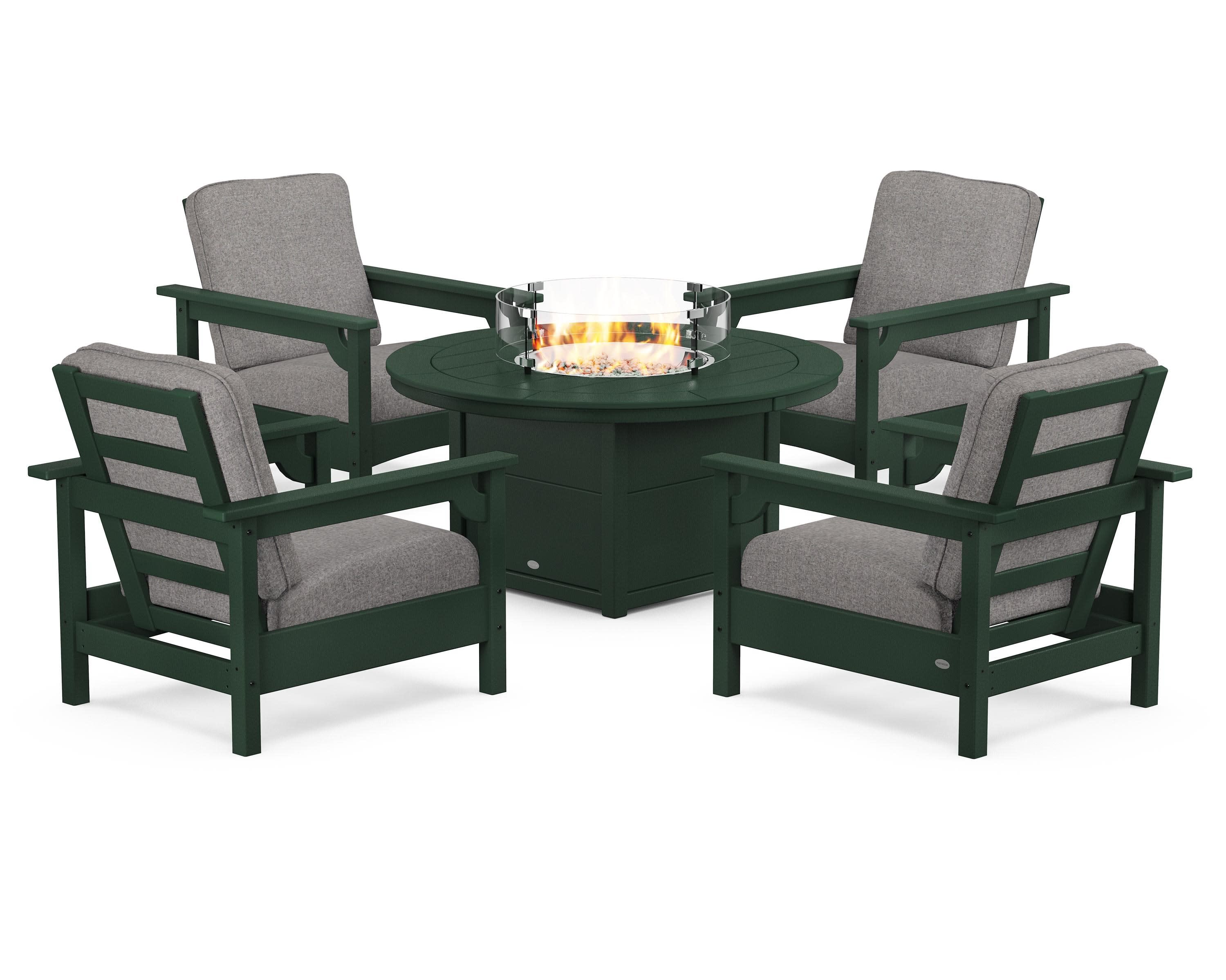 Club 5-Piece Conversation Set with Fire Pit Table in Green / Grey Mist