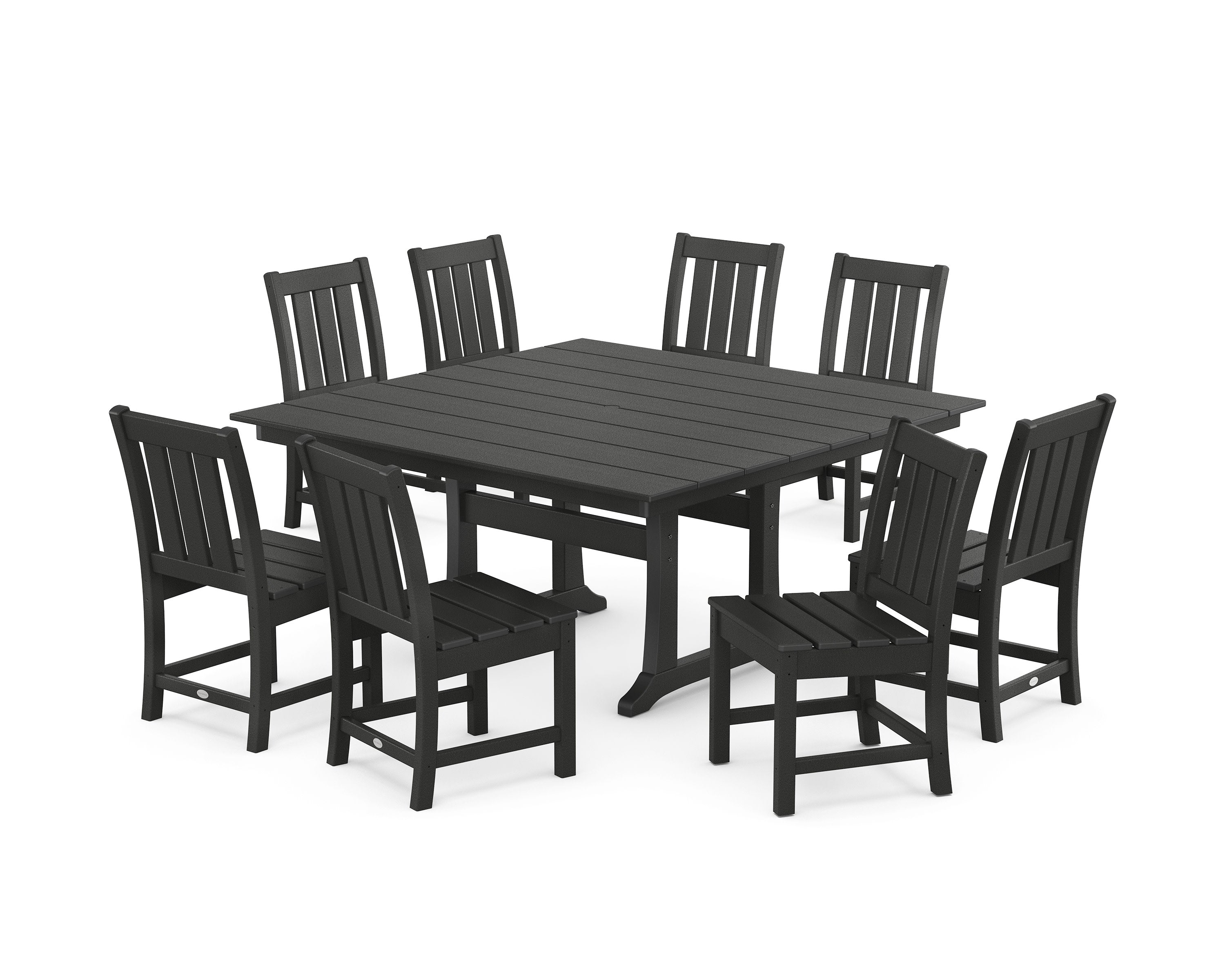 Oxford Side Chair 9-Piece Square Farmhouse Dining Set with Trestle Legs in Black
