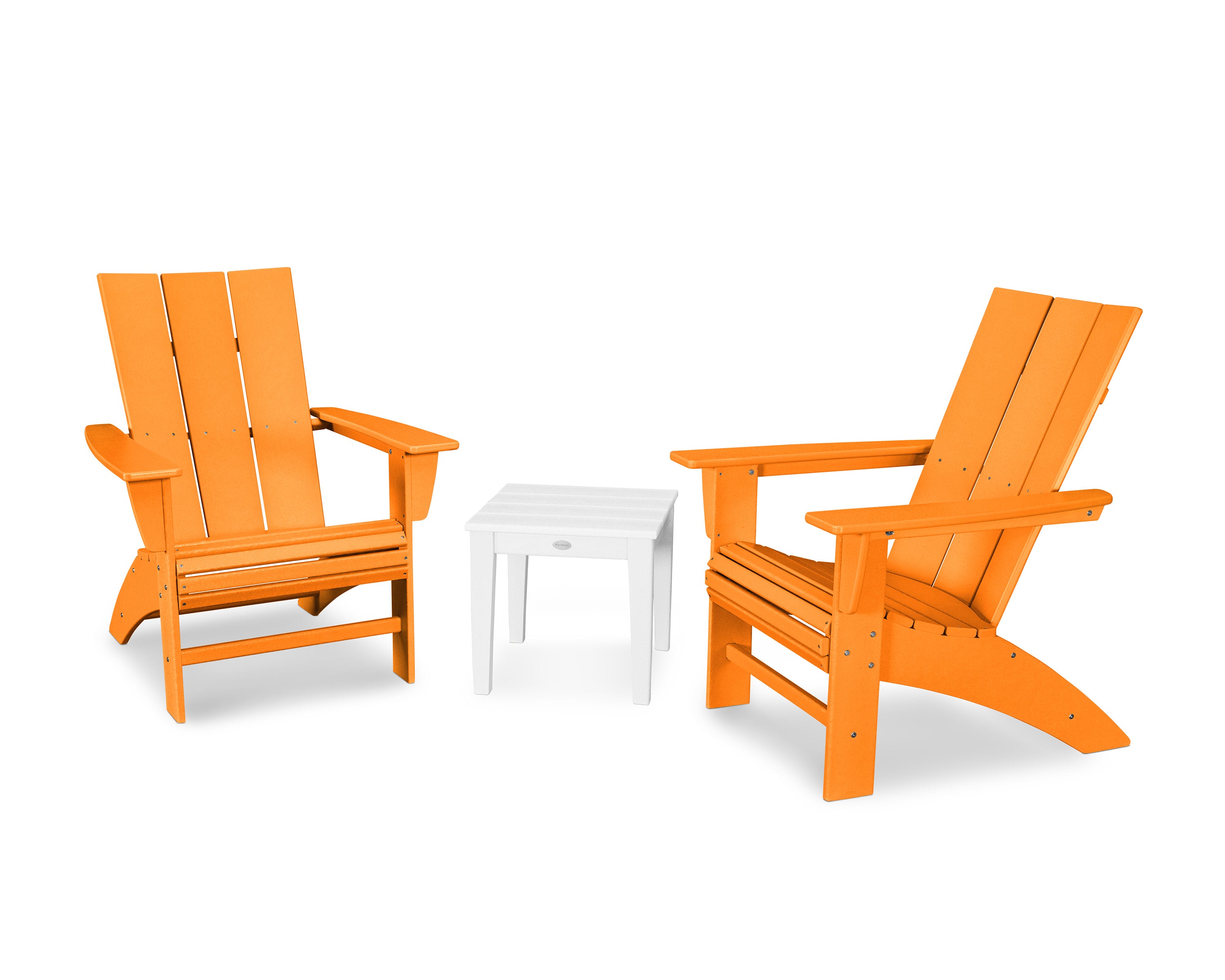 Modern 3-Piece Curveback Adirondack Set in Tangerine / White